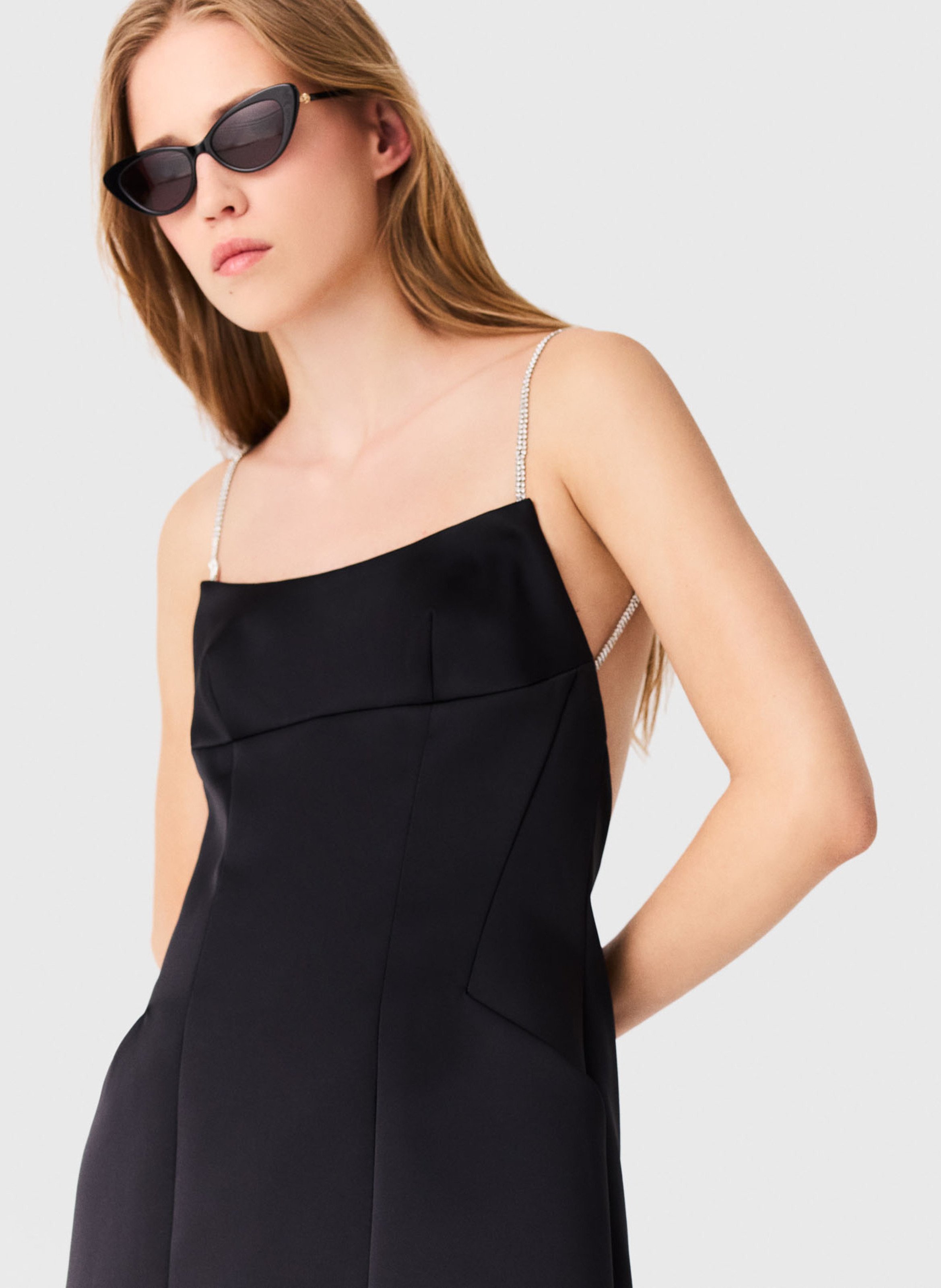 Short dress with strappy rhinestones MAJE Black