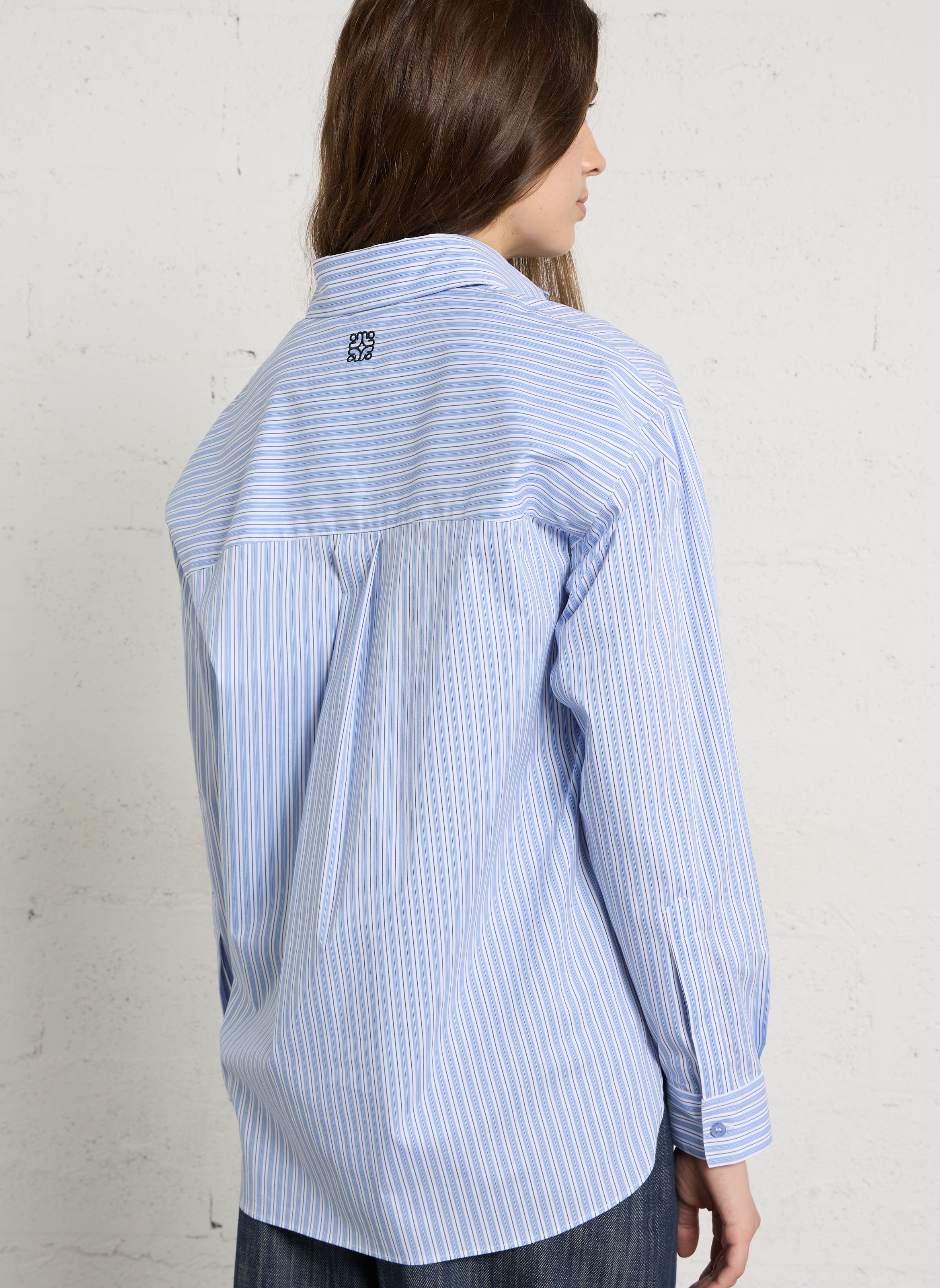 Straight Striped Shirt with Embroidery MOMONI White