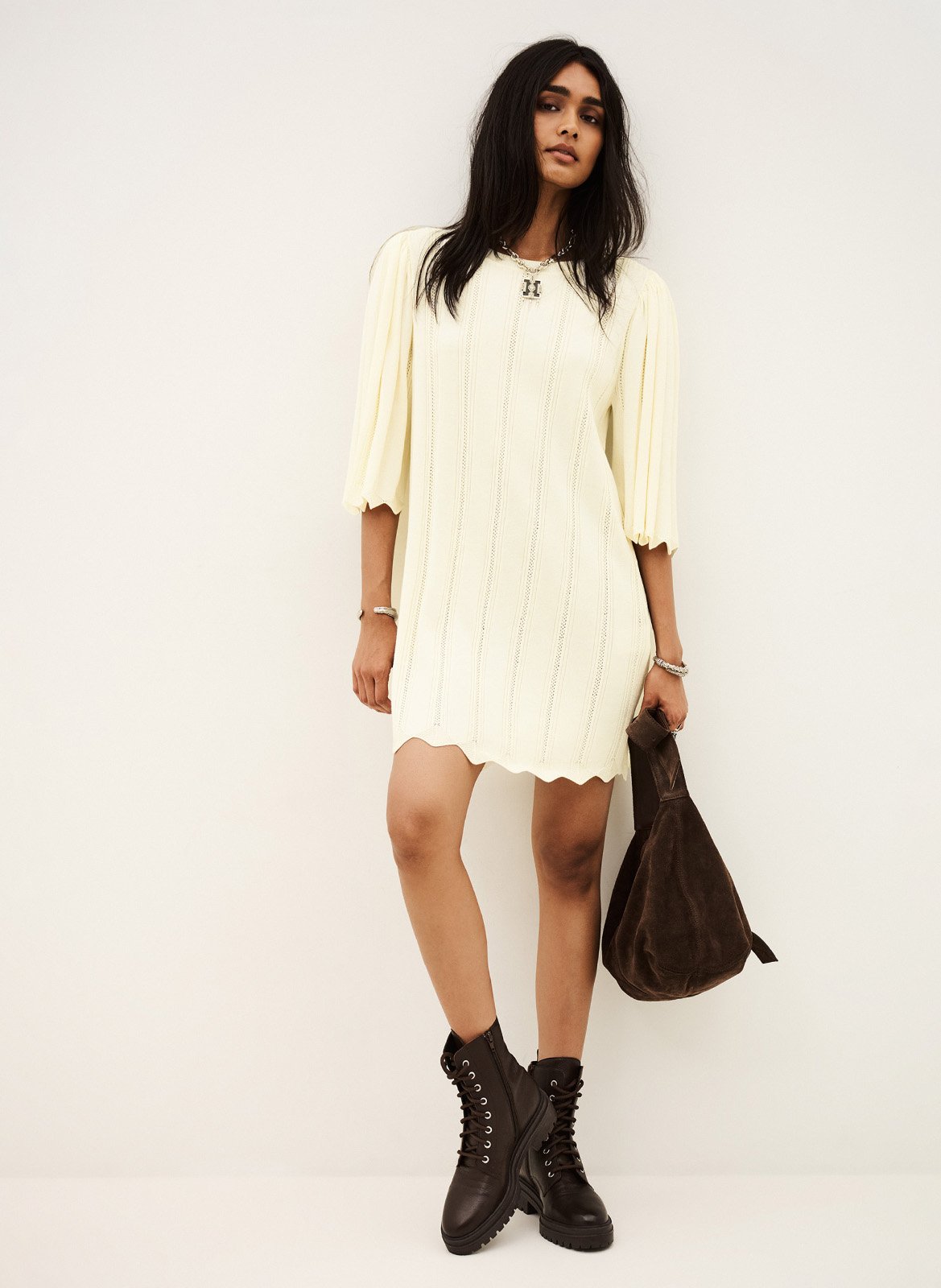 Korte jurk met 3/4-mouwen van gebreide stof BA&SH Beige