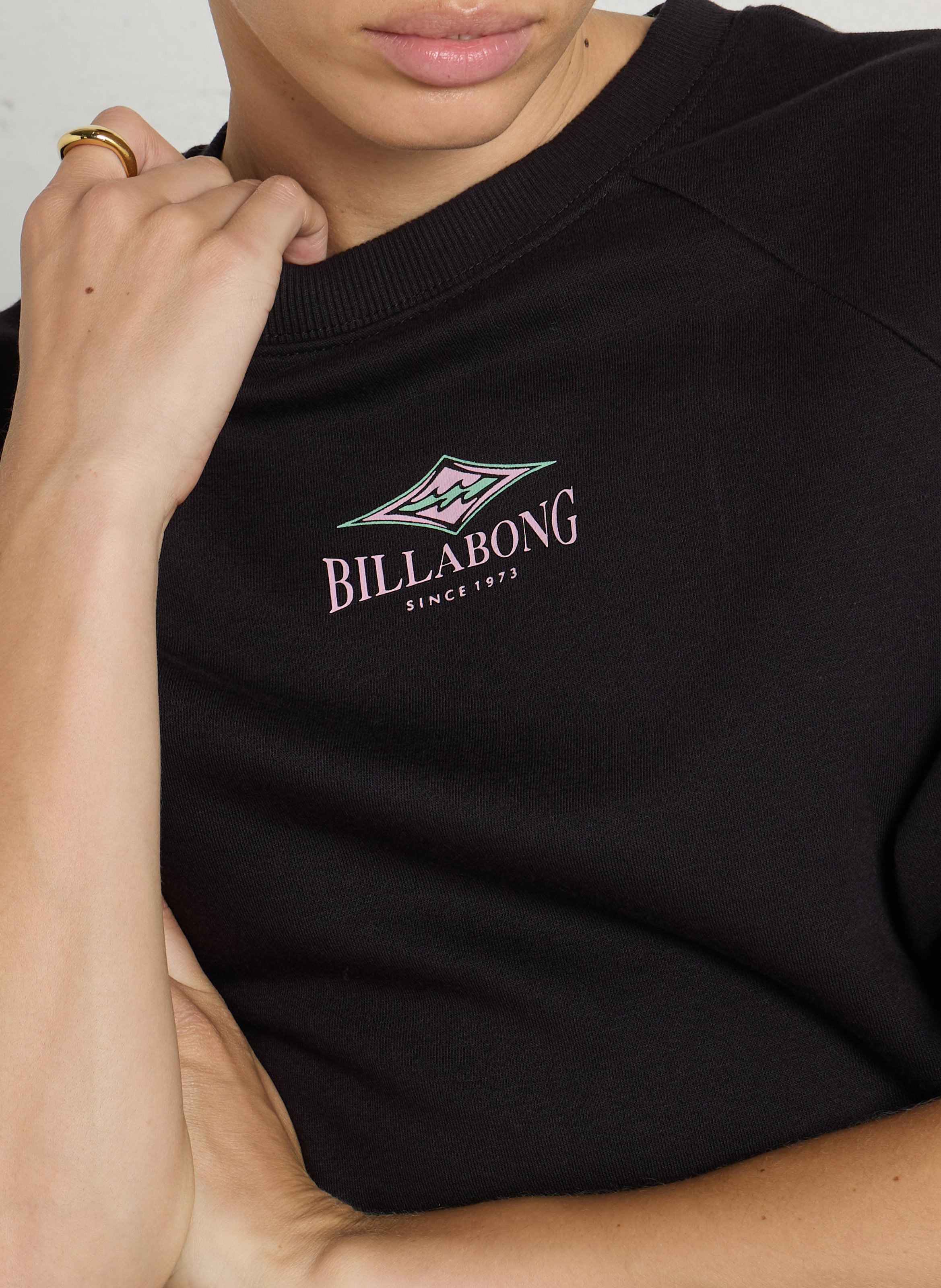 Weites Sweatshirt aus Baumwoll-Mix mit Rundhalsausschnitt und Siebdruck BILLABONG Schwarz