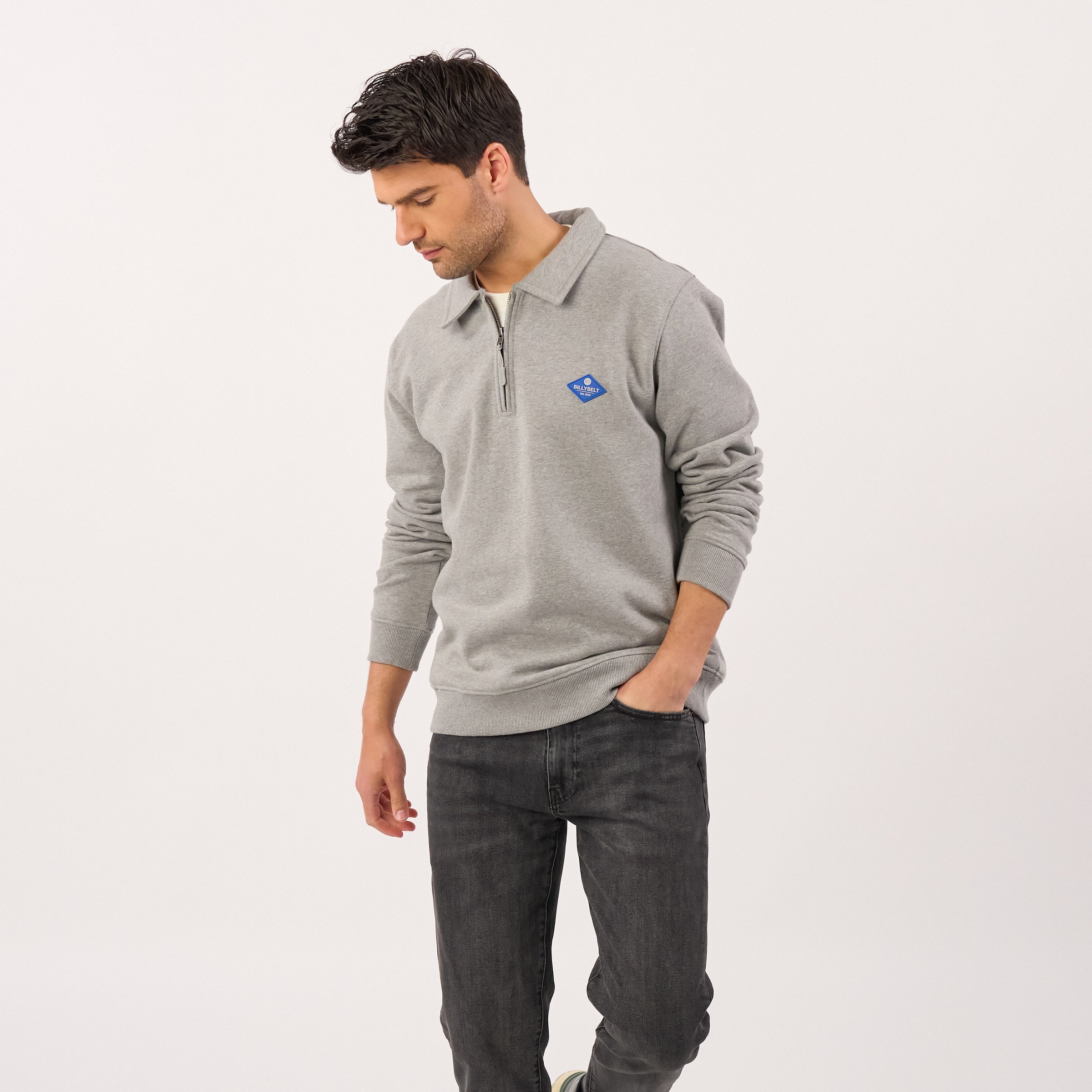 Zip-neck organic cotton sweatshirt | Grey BILLYBELT Men