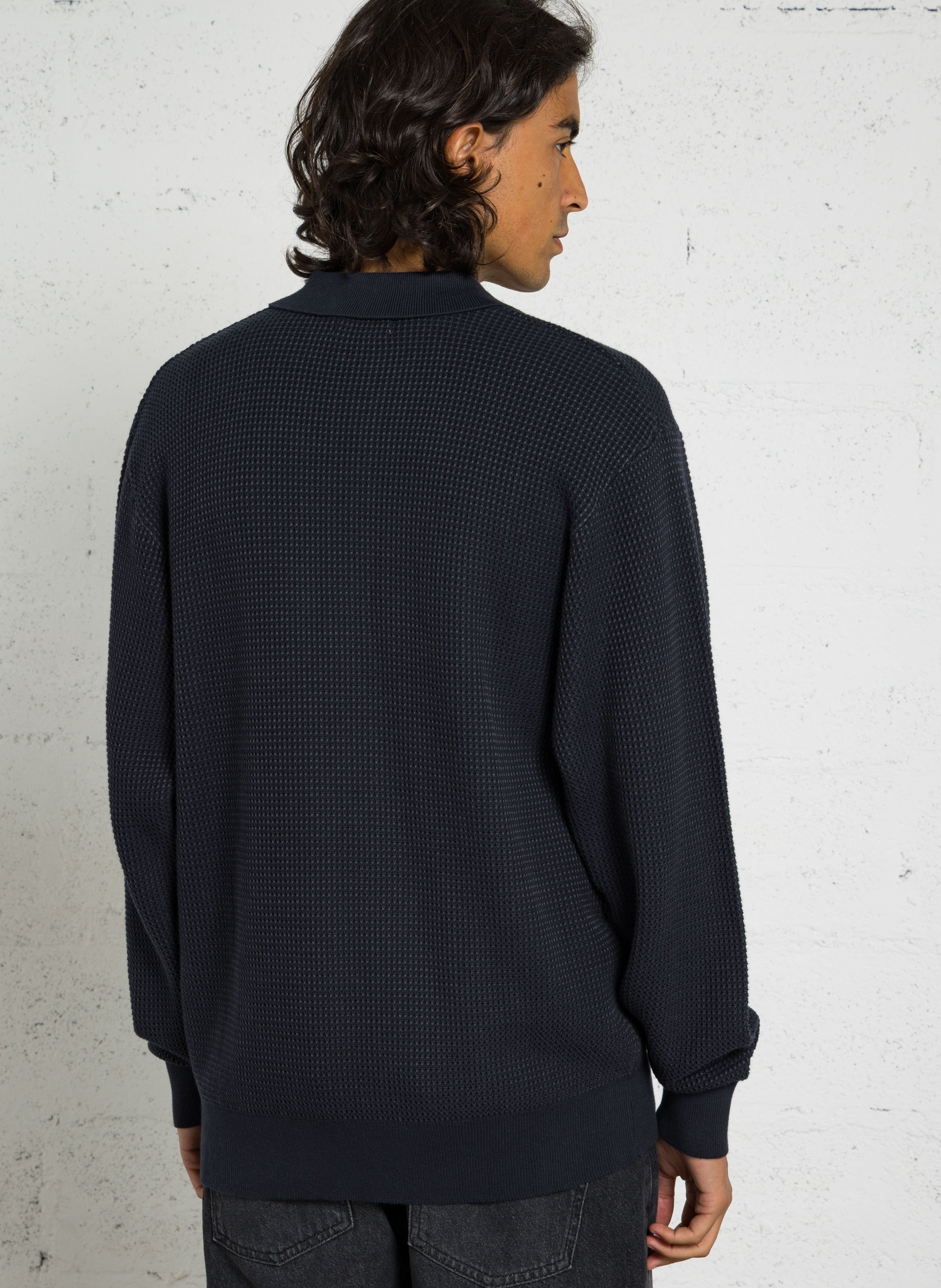 Pull col classique en coton biologique FARAH Bleu