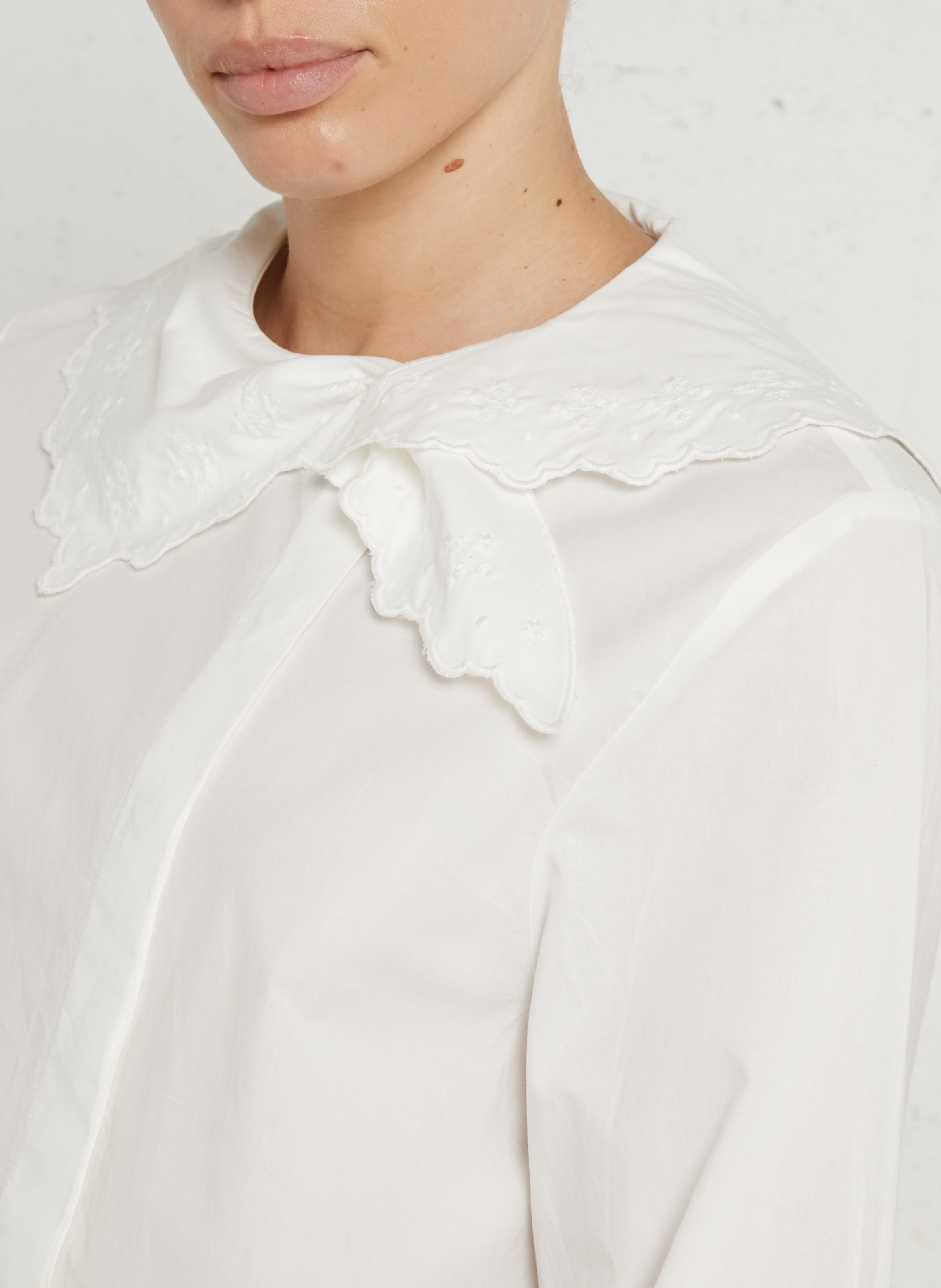 Chemise oversize col claudine en coton DES PETITS HAUTS Beige