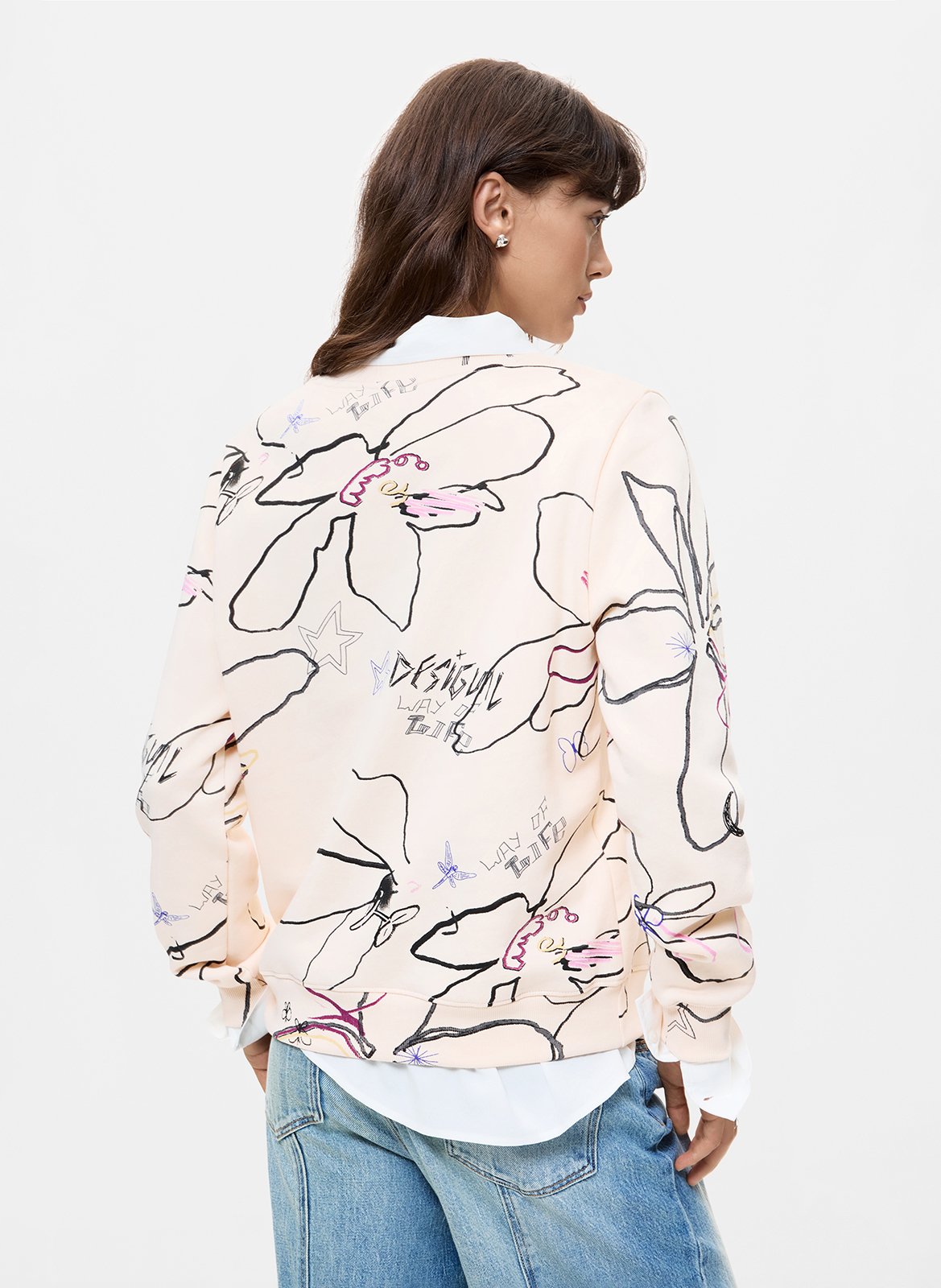 Katoenen trui met ronde hals DESIGUAL Wit