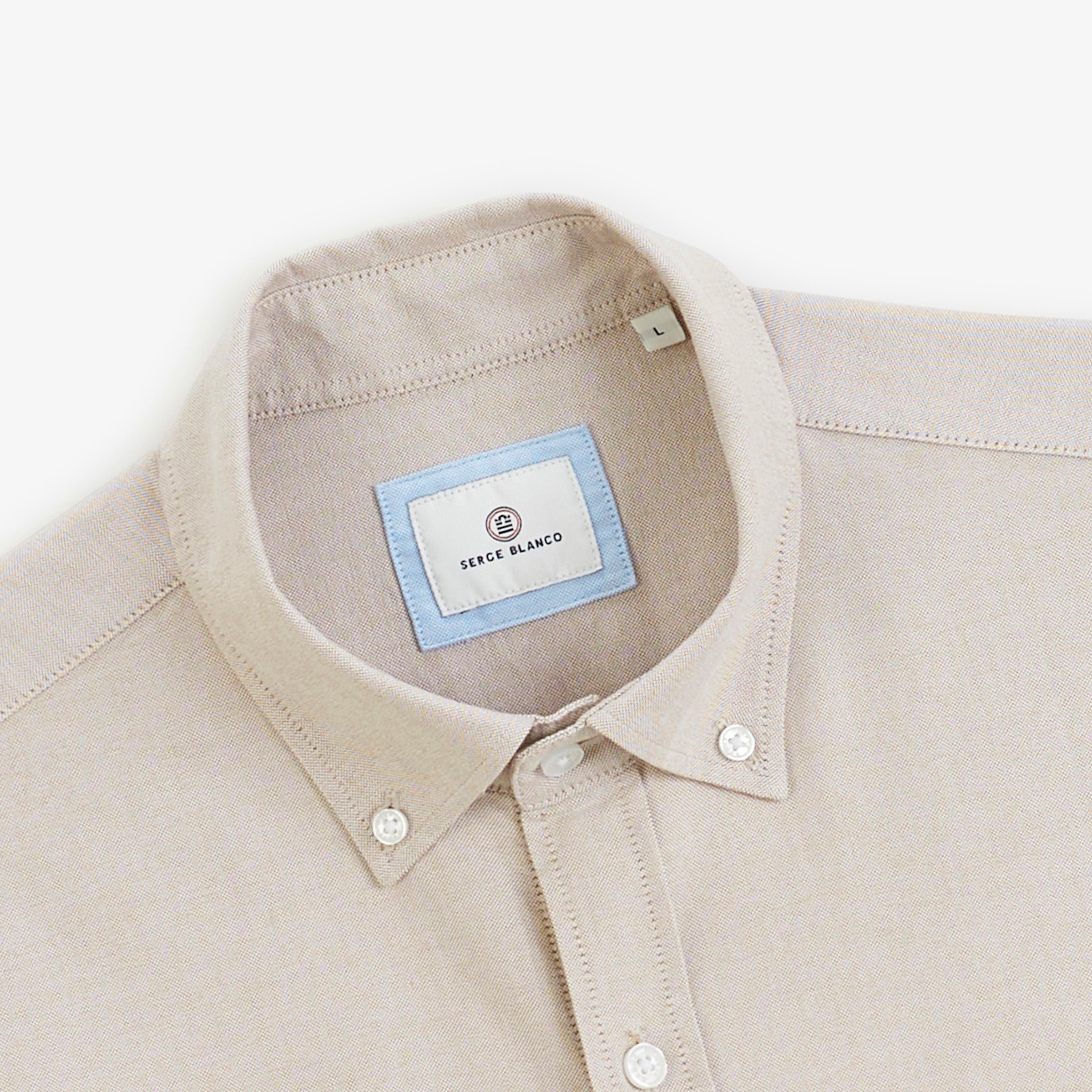 Oxford long-sleeve shirt with beige belt. SERGE BLANCO Beige