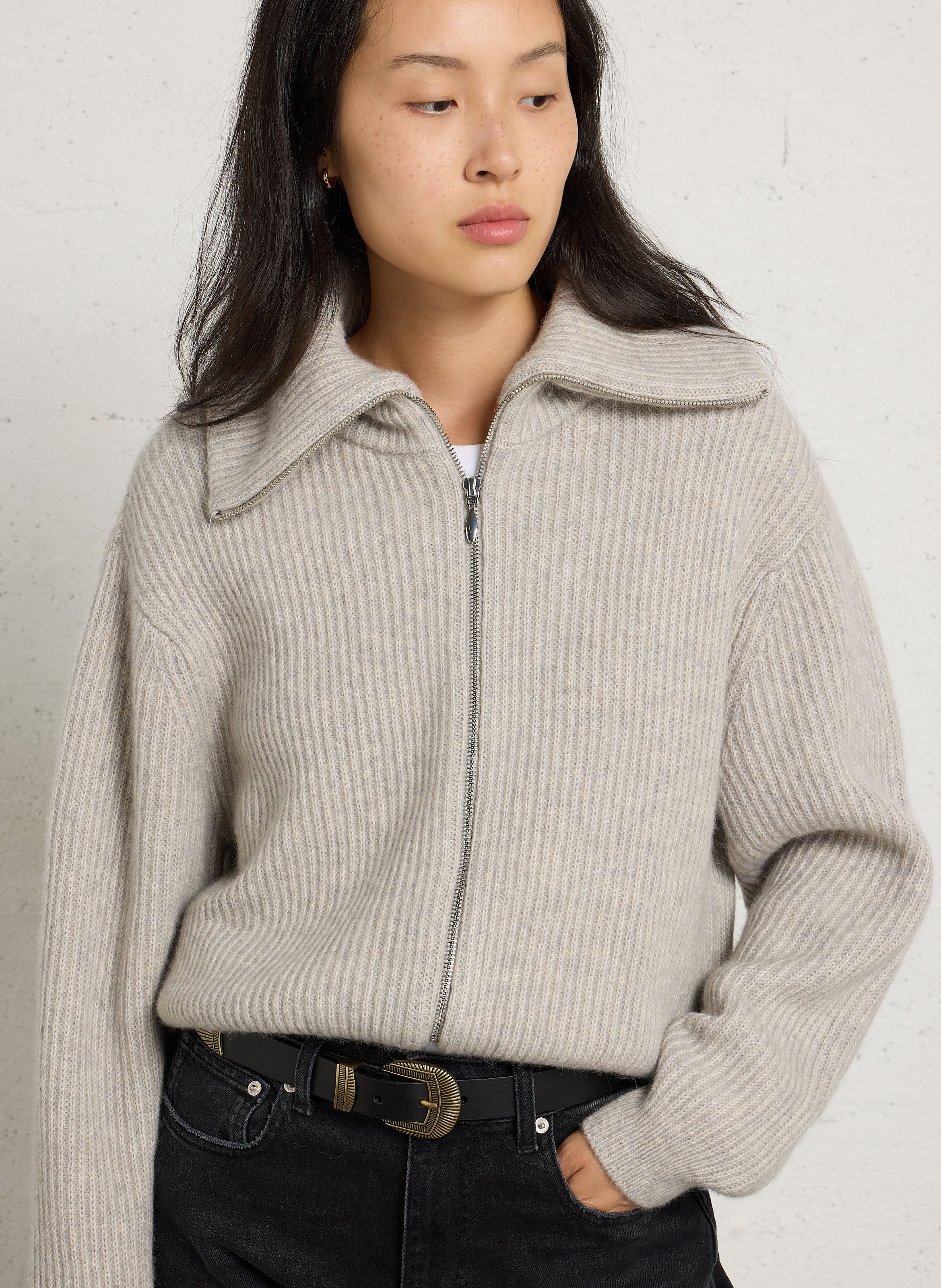 Gilet droit en coton mélangé DES PETITS HAUTS Gris