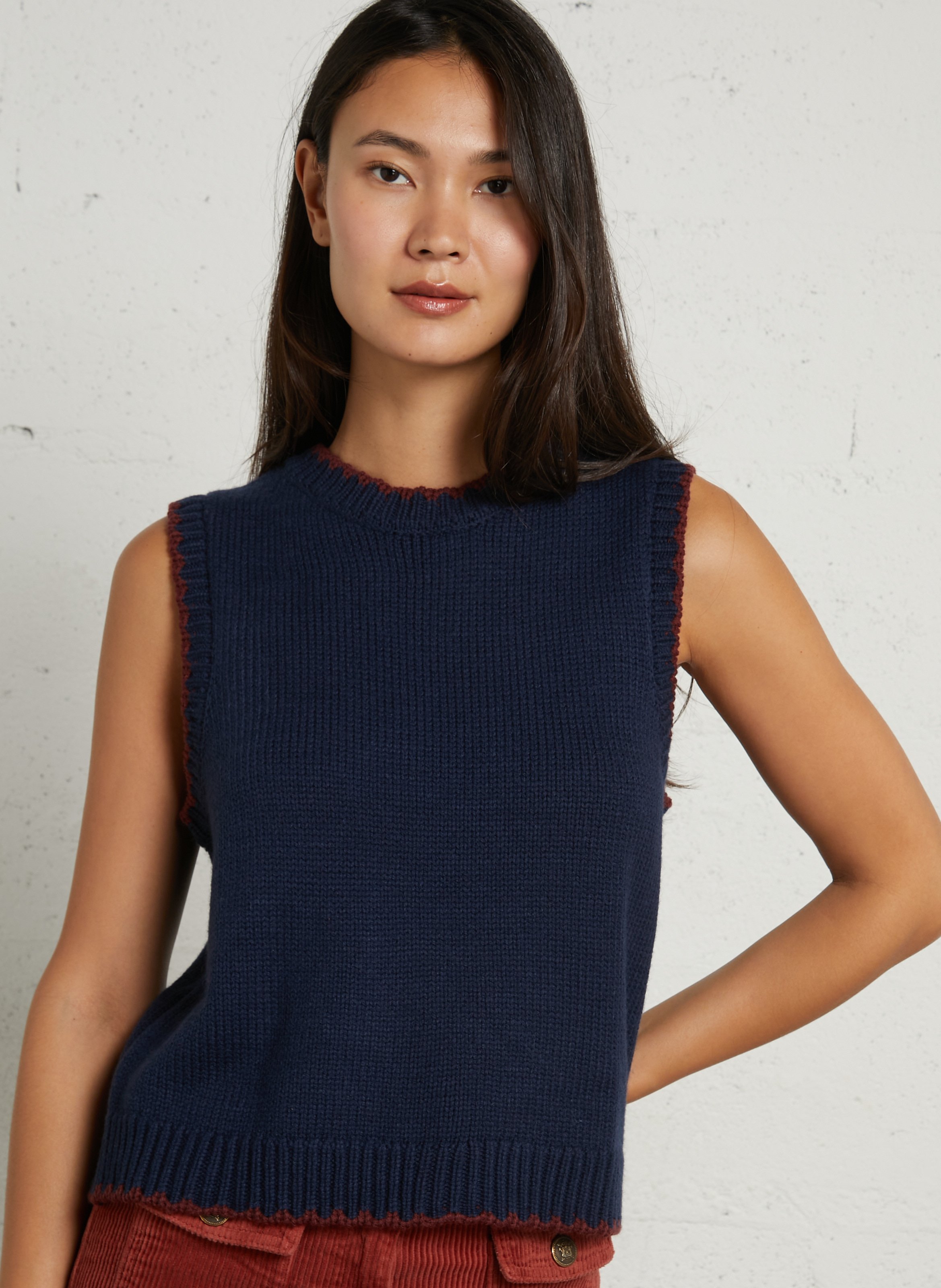 Sleeveless straight wool blend sweater MAISON 123 Blue