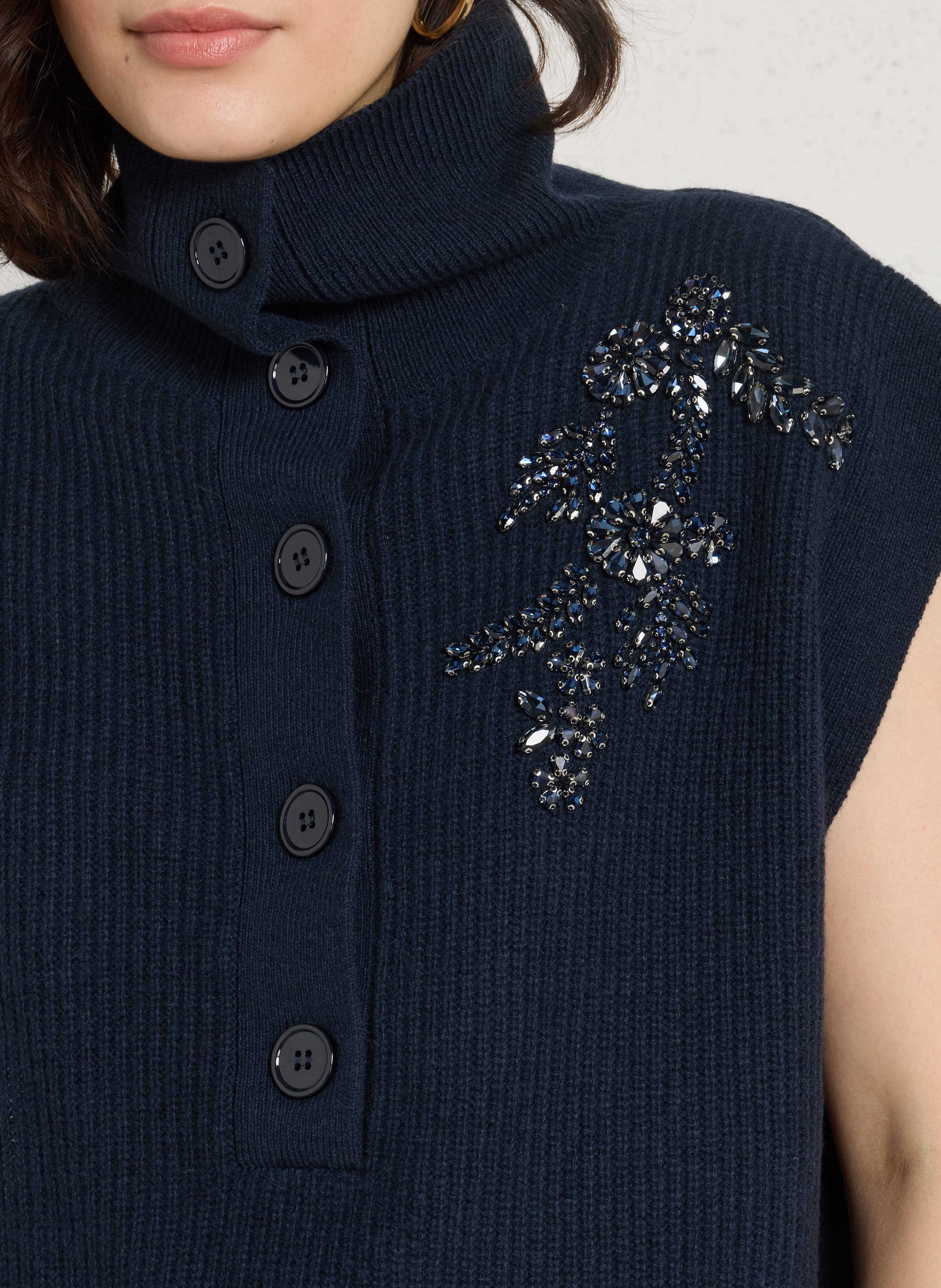 Gilet sans manches col montant en laine LIU JO Bleu