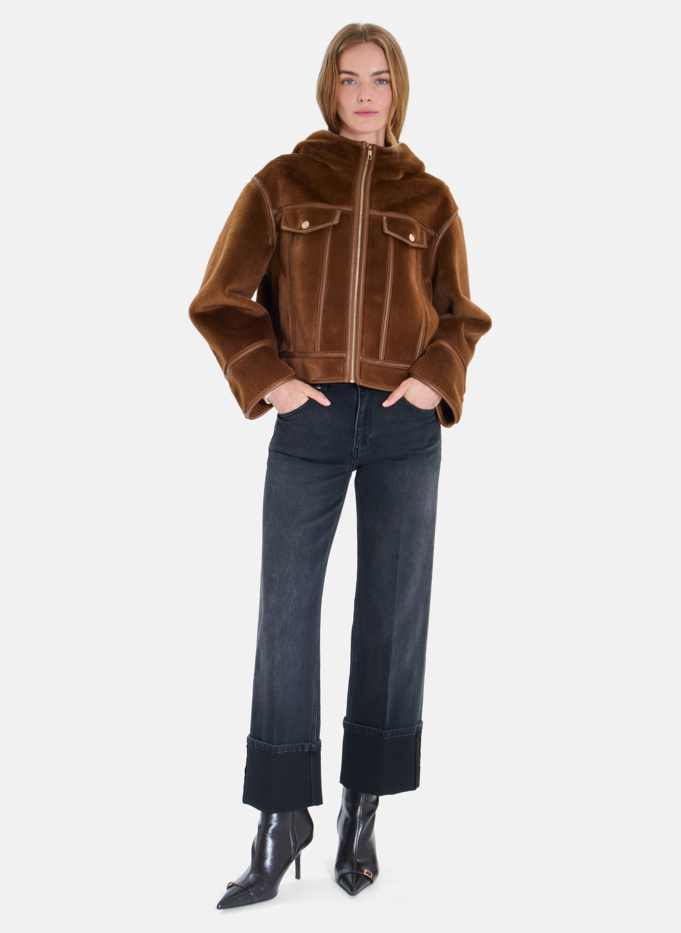 Boxy cropped faux fur-effect jacket ZAPA Brown