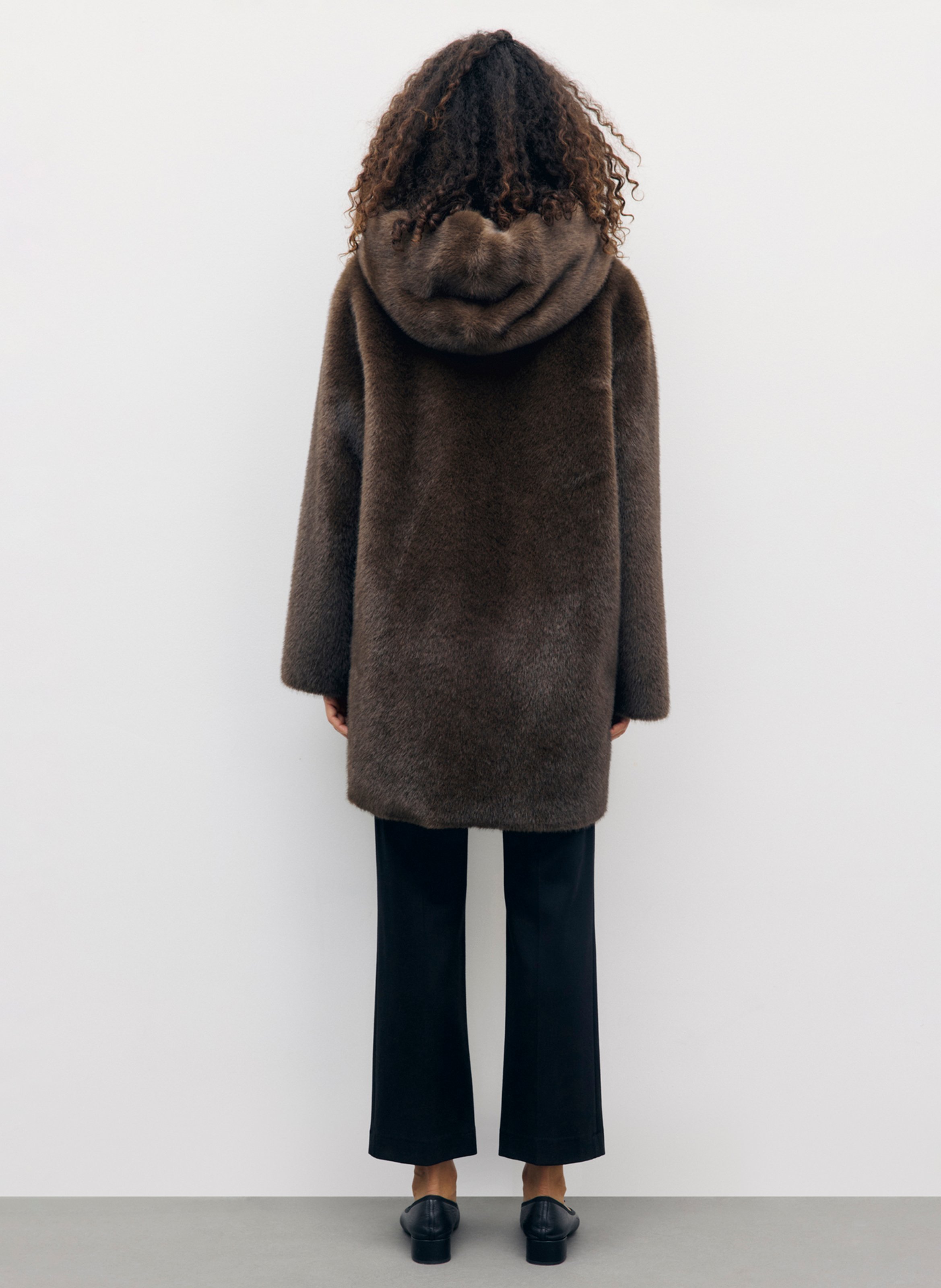 Straight coat with faux fur-effect hood GERARD DAREL Brown