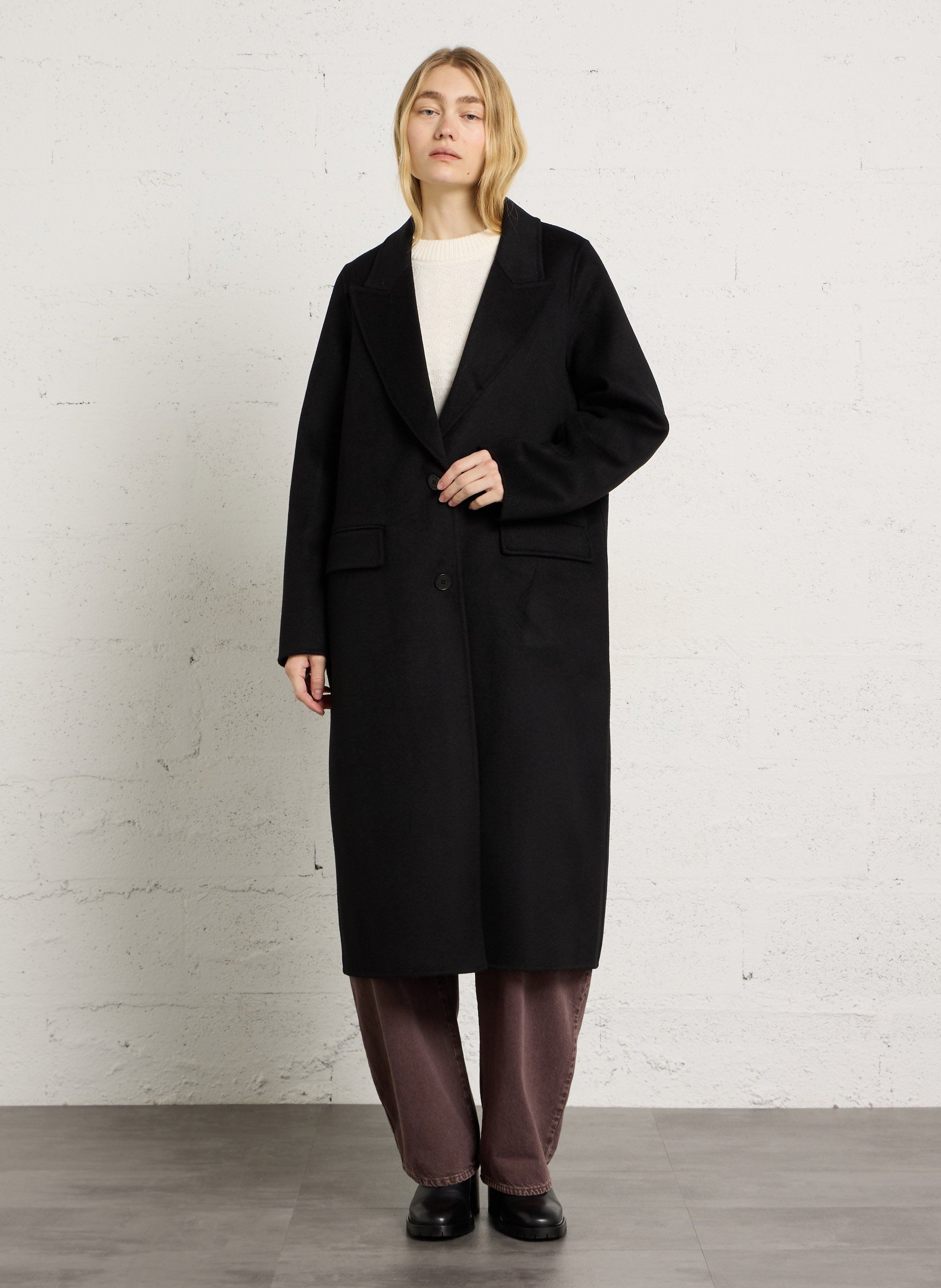 Gerader langer Mantel aus Wollmix IKKS Schwarz