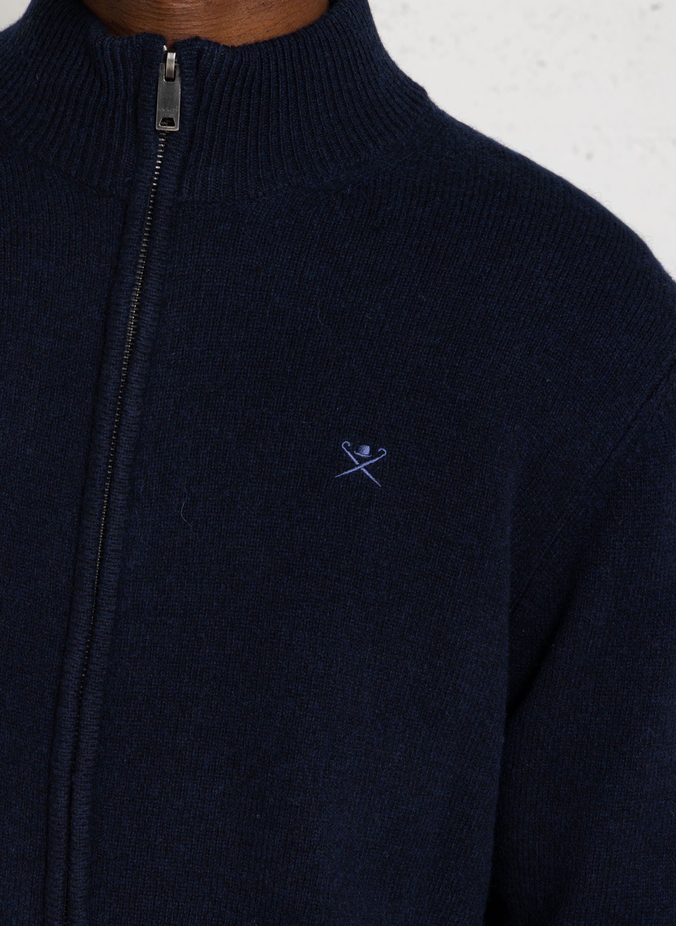 Gilet droit col montant brodé en laine HACKETT Bleu