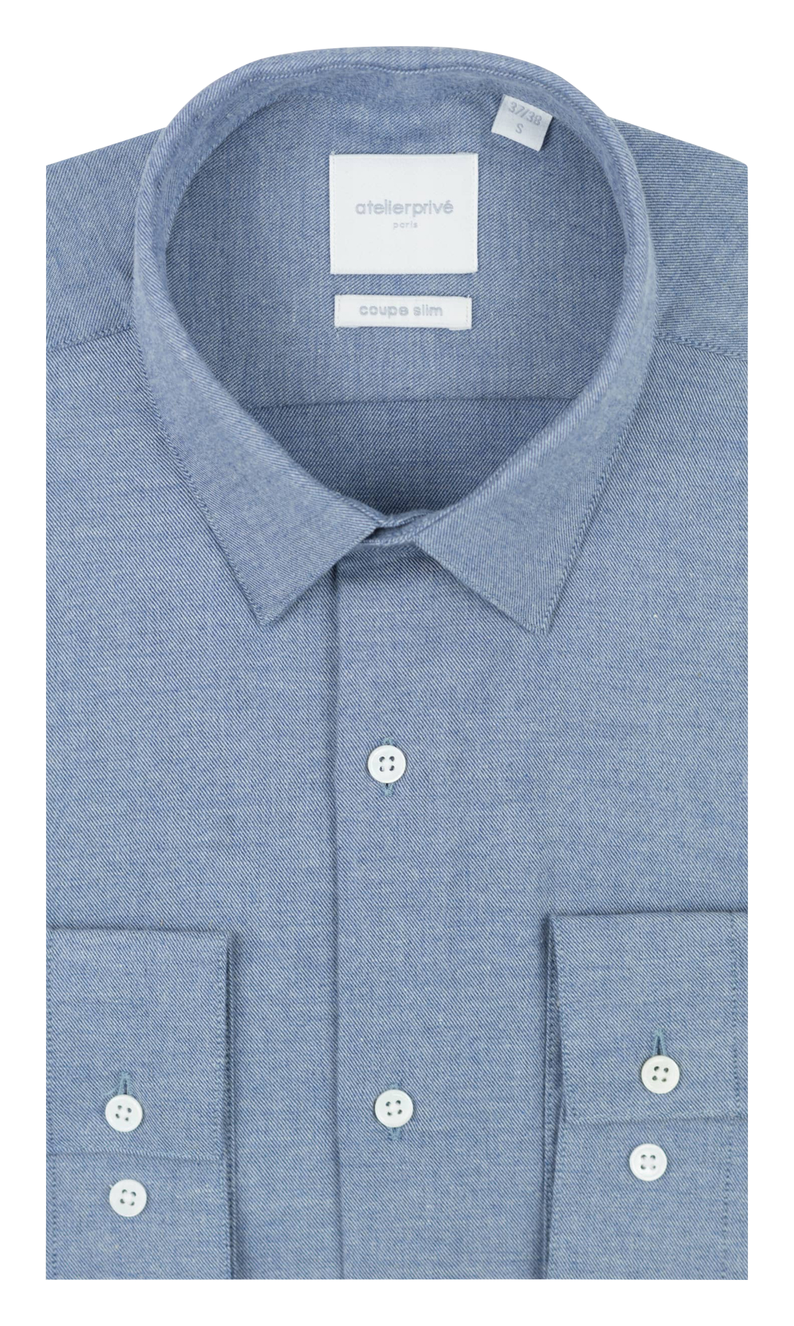 Slim-fit cotton shirt with classic collar  Bleu denim