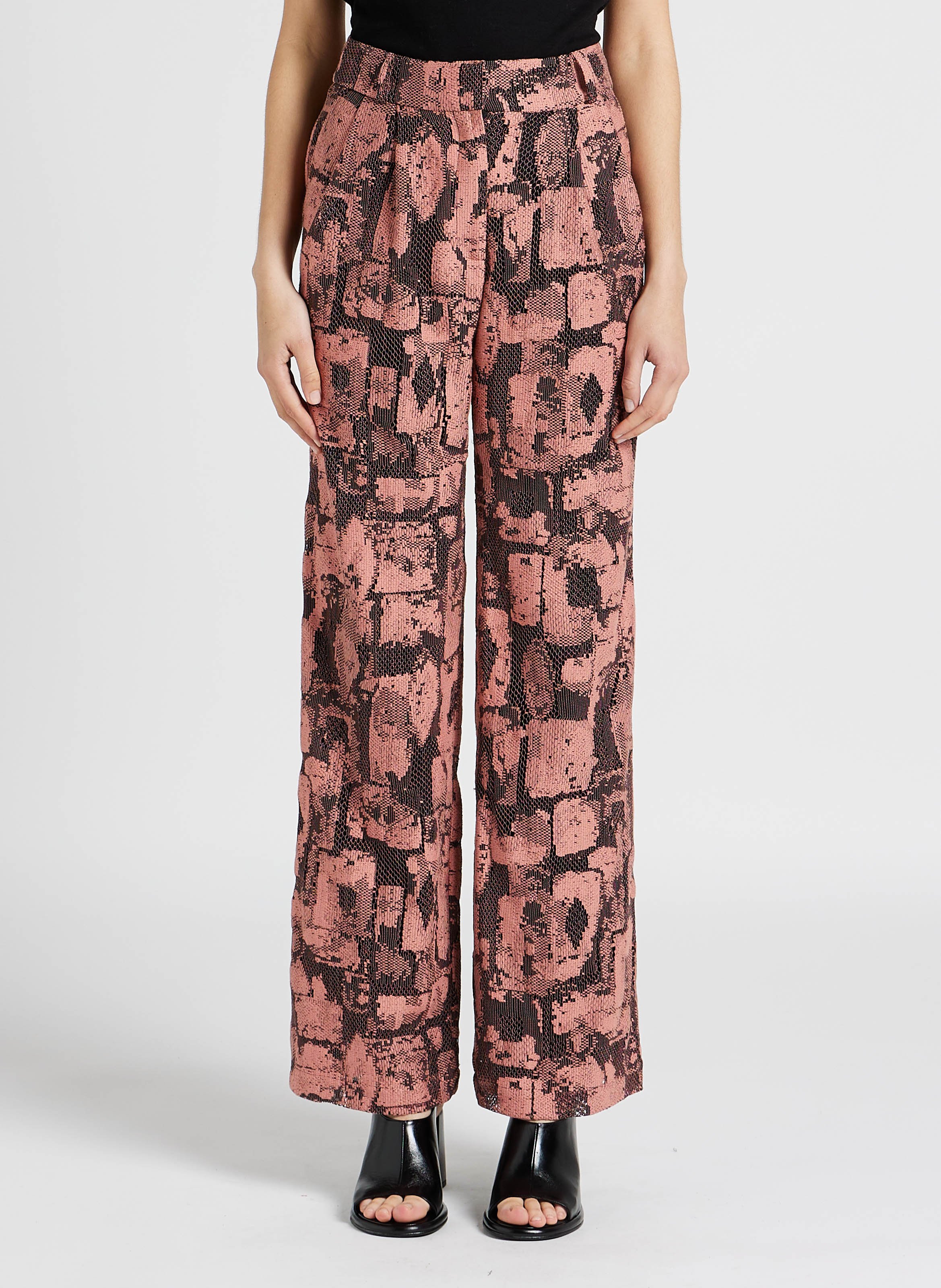 High-waisted straight-leg jacquard pants HEIMSTONE Pink