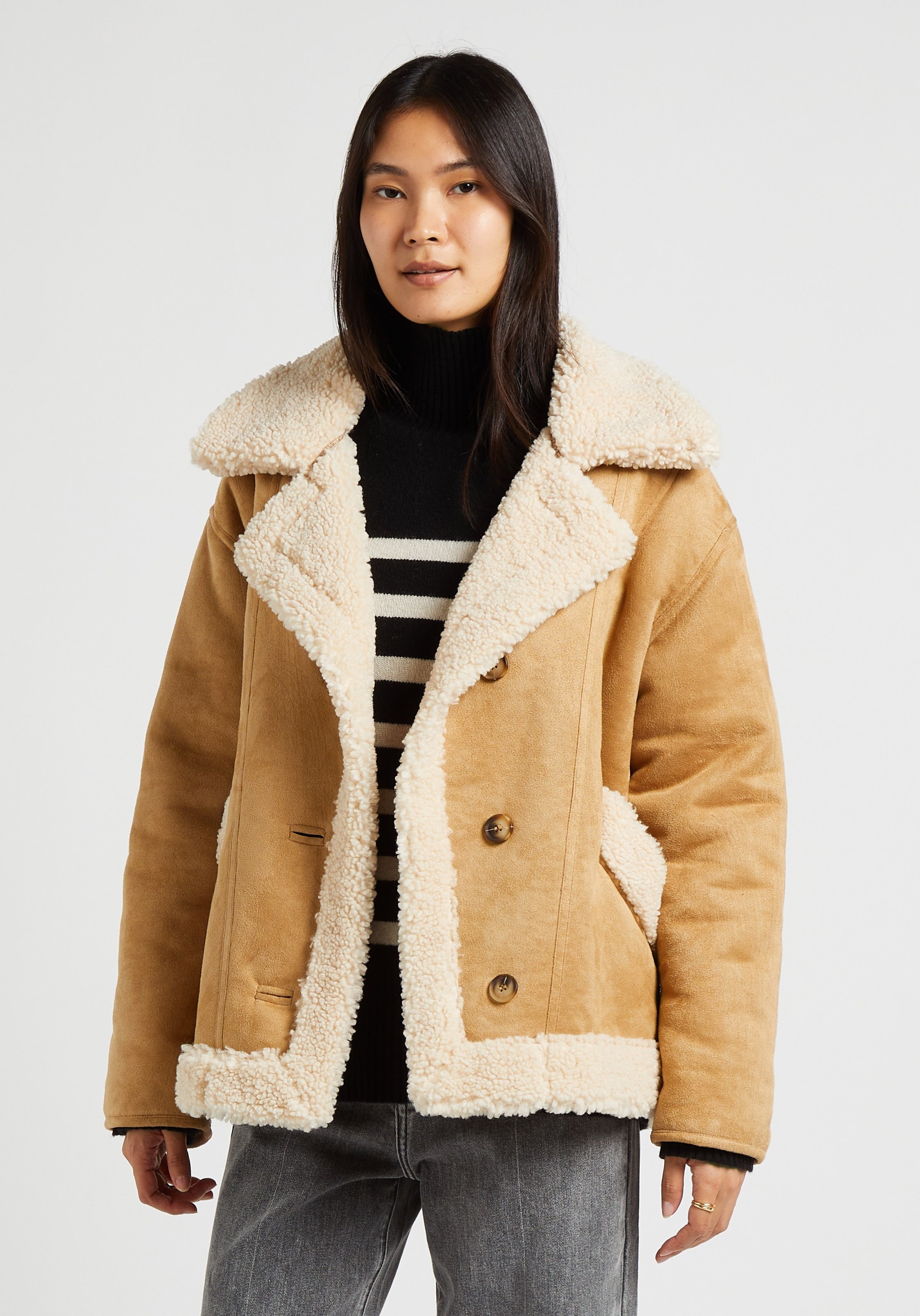 Manteau fausse best sale peau lainée femme