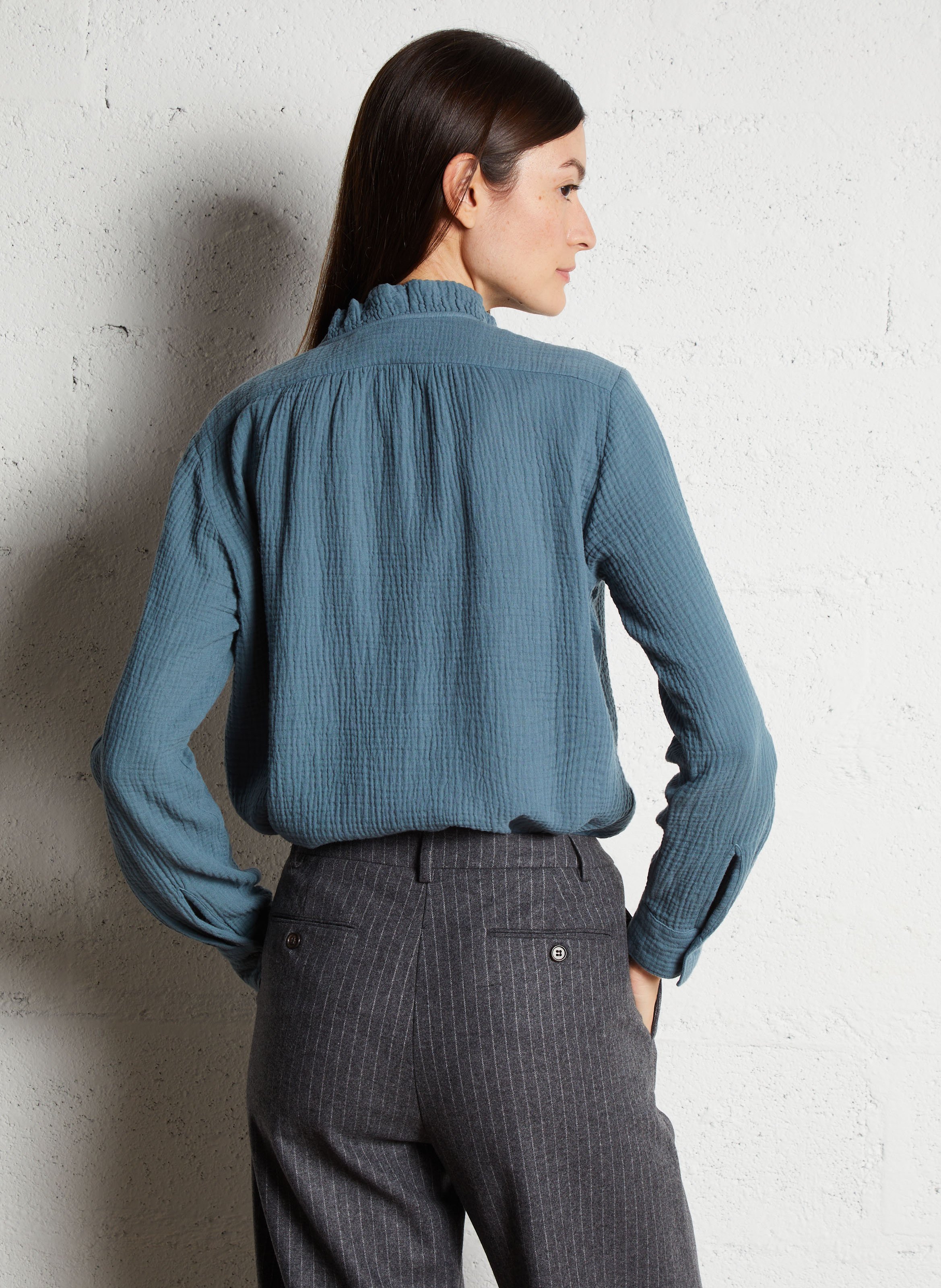 Pantalon large en laine mélangée HARTFORD Gris