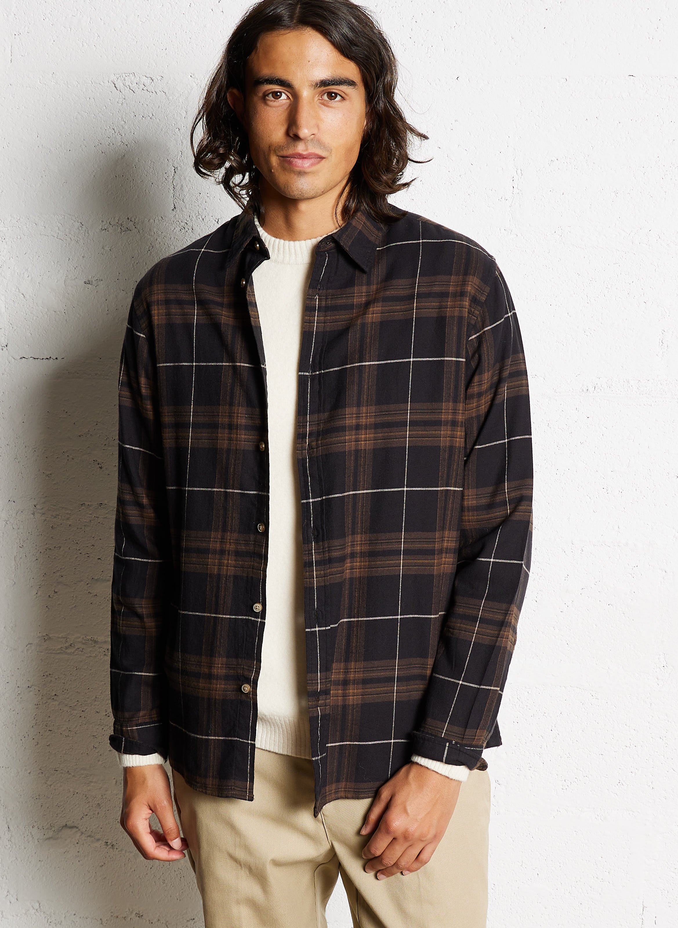 Straight shirt with classic cotton collar SELECTED Black