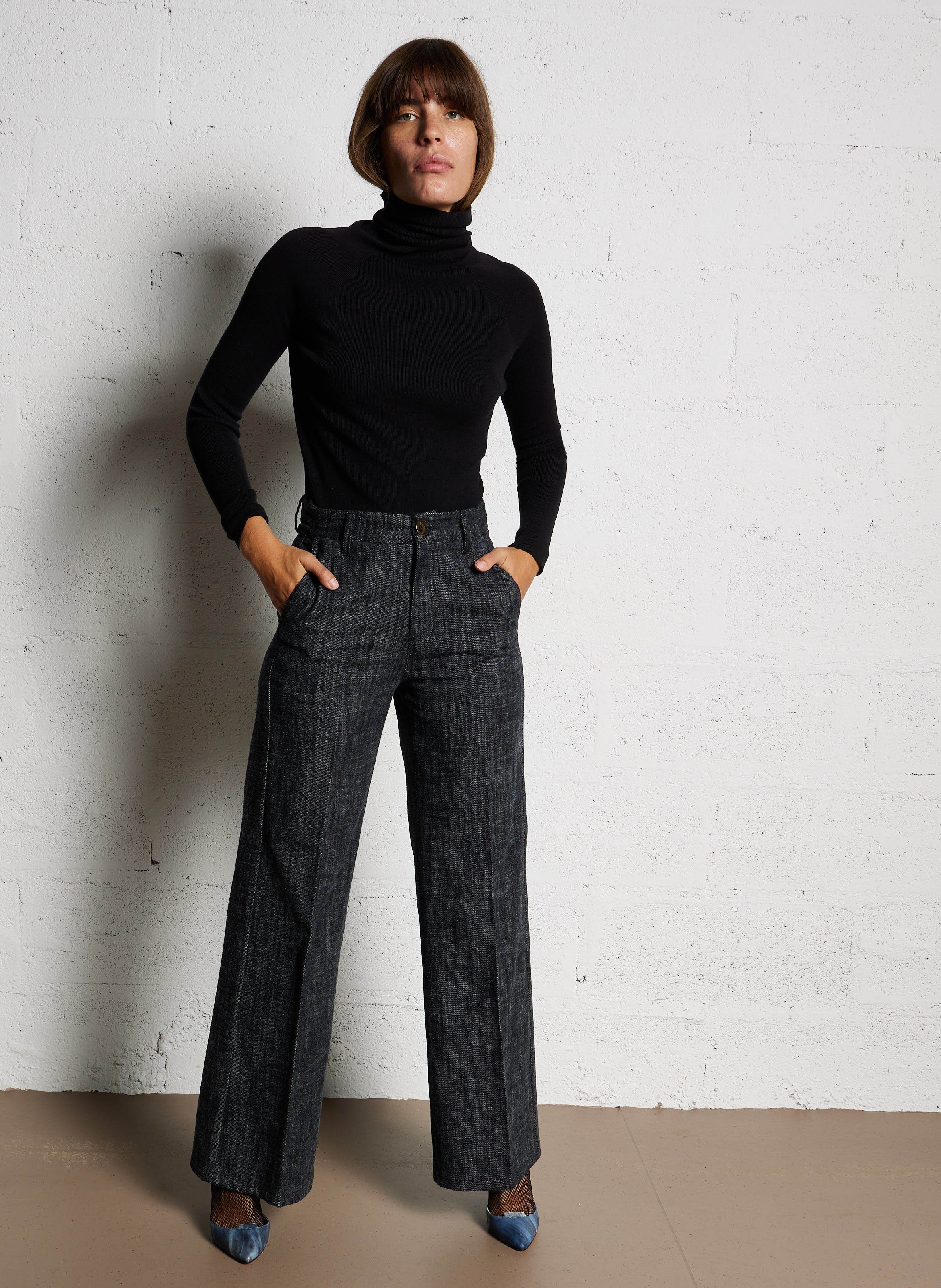 Straight cotton-blend pants ATTIC AND BARN Black