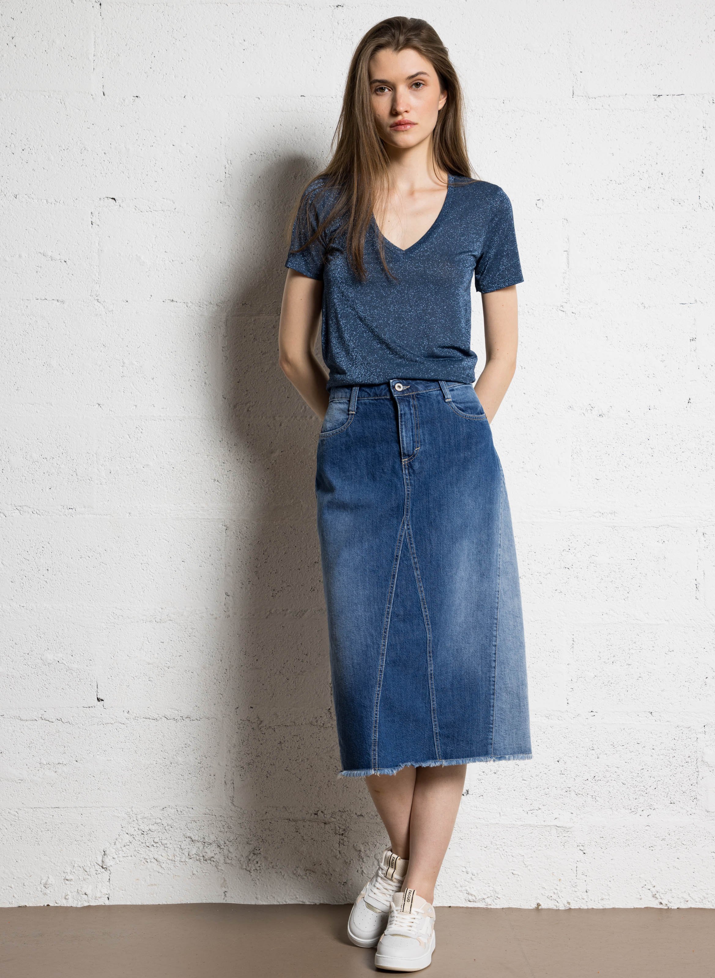 Flared cotton midi skirt PLEASE Blue