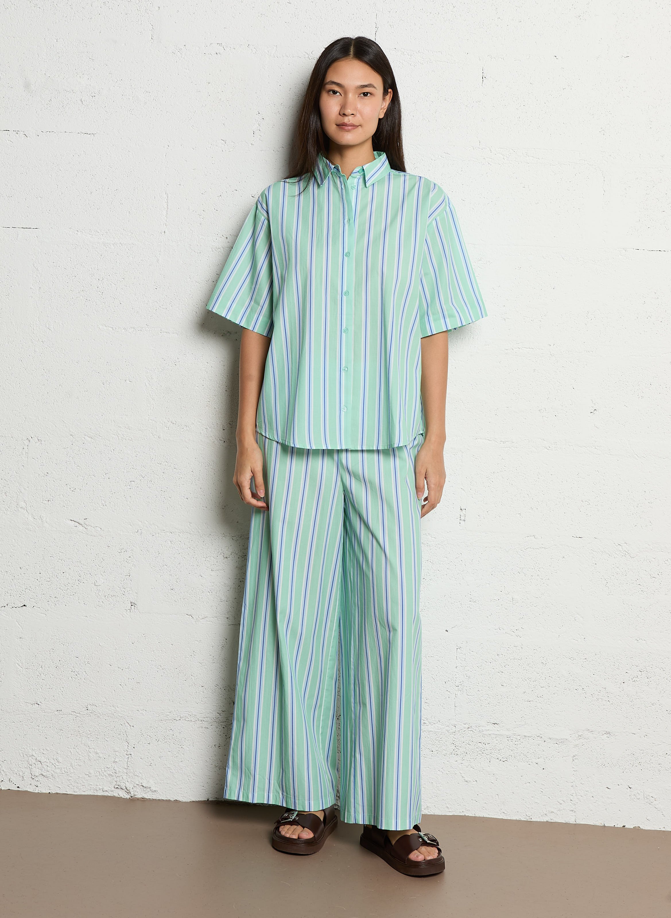 Pantalon large en coton rayé THE TINY BIG SISTER Vert