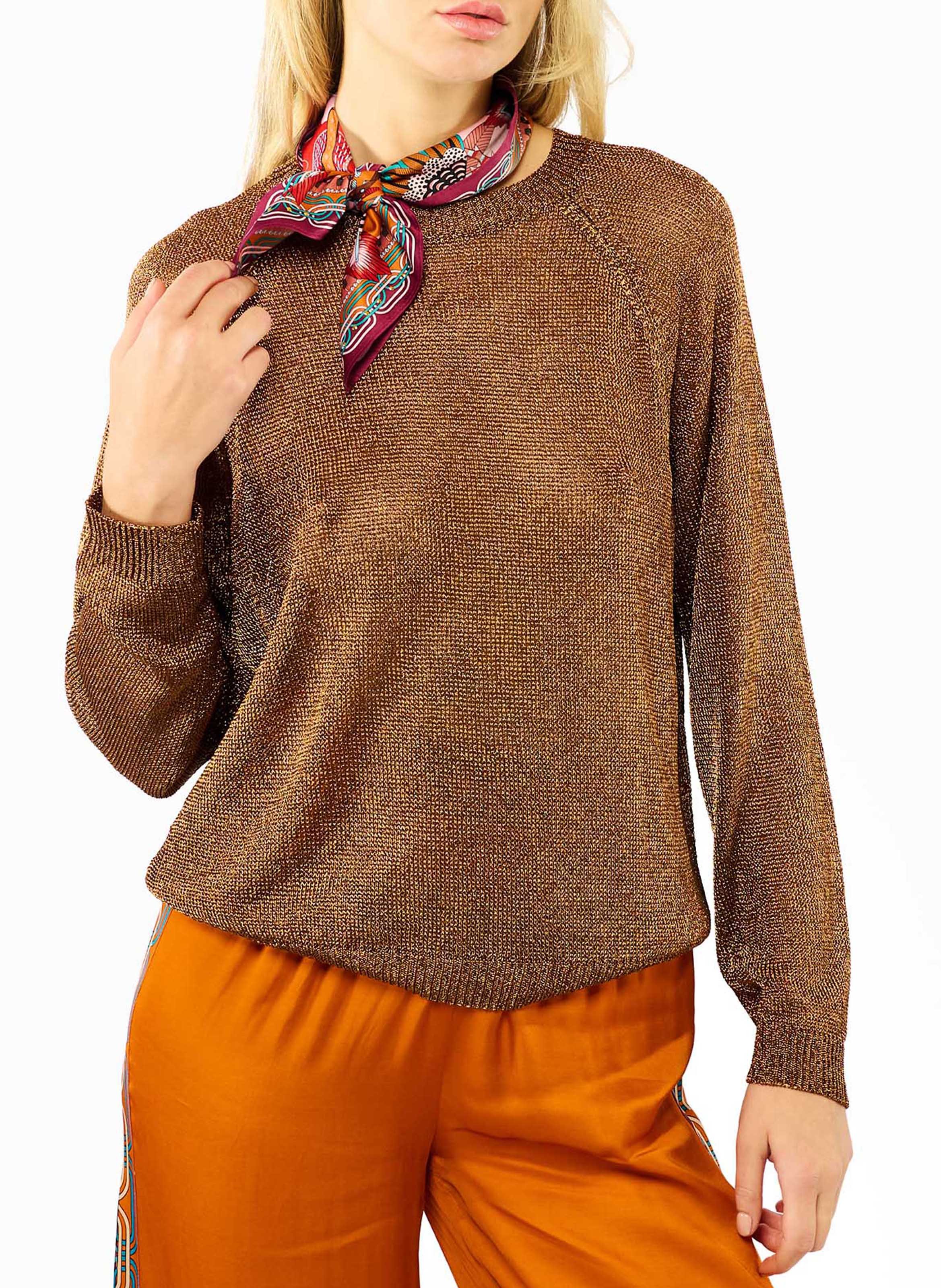 Straight round-neck knit sweater WILD Brown