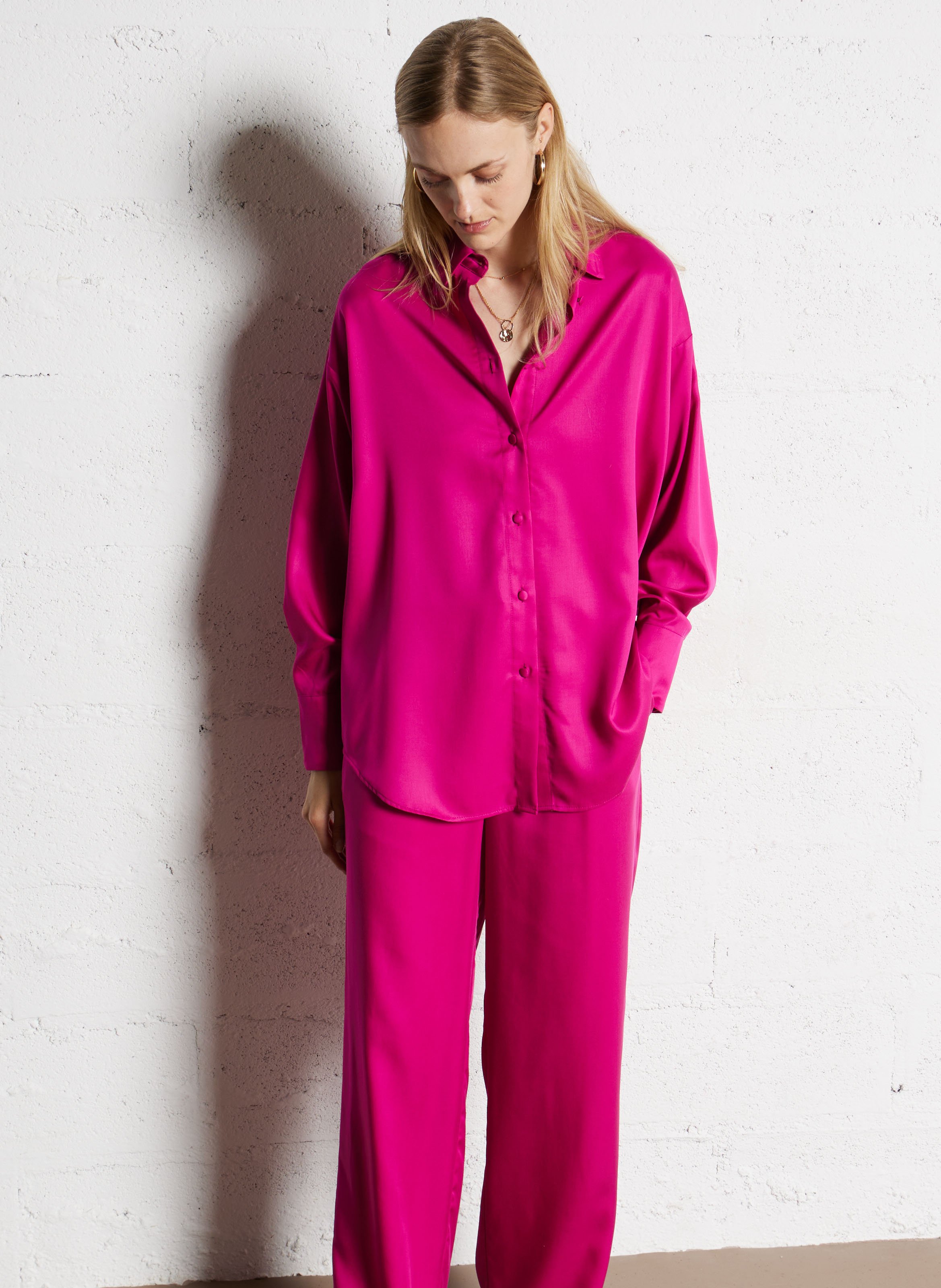 Oversized shirt with classic collar ELISE CHALMIN Pink