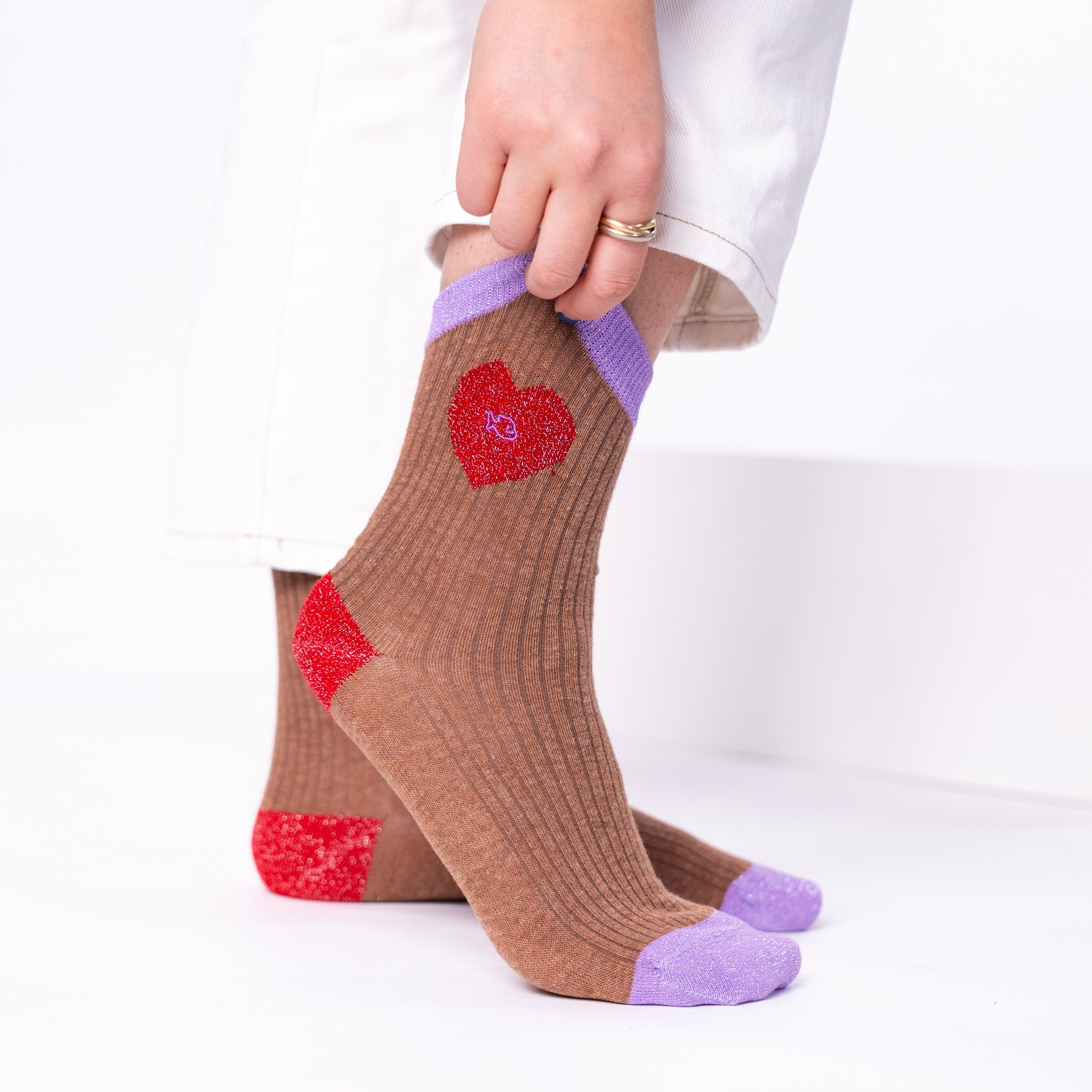 Combed cotton heart socks BILLYBELT Brown