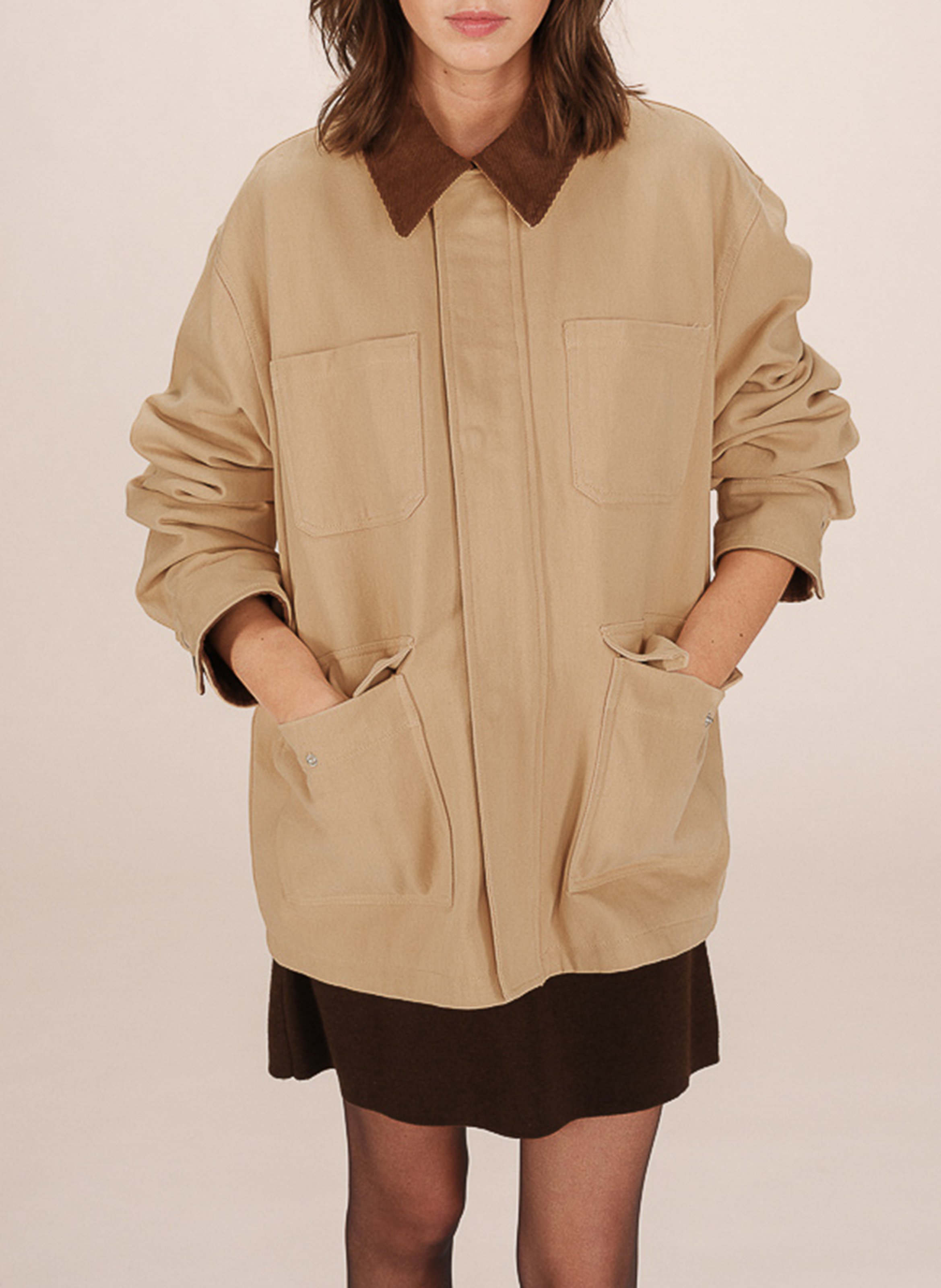 Cotton jacket with classic collar GRACE ET MILA Beige