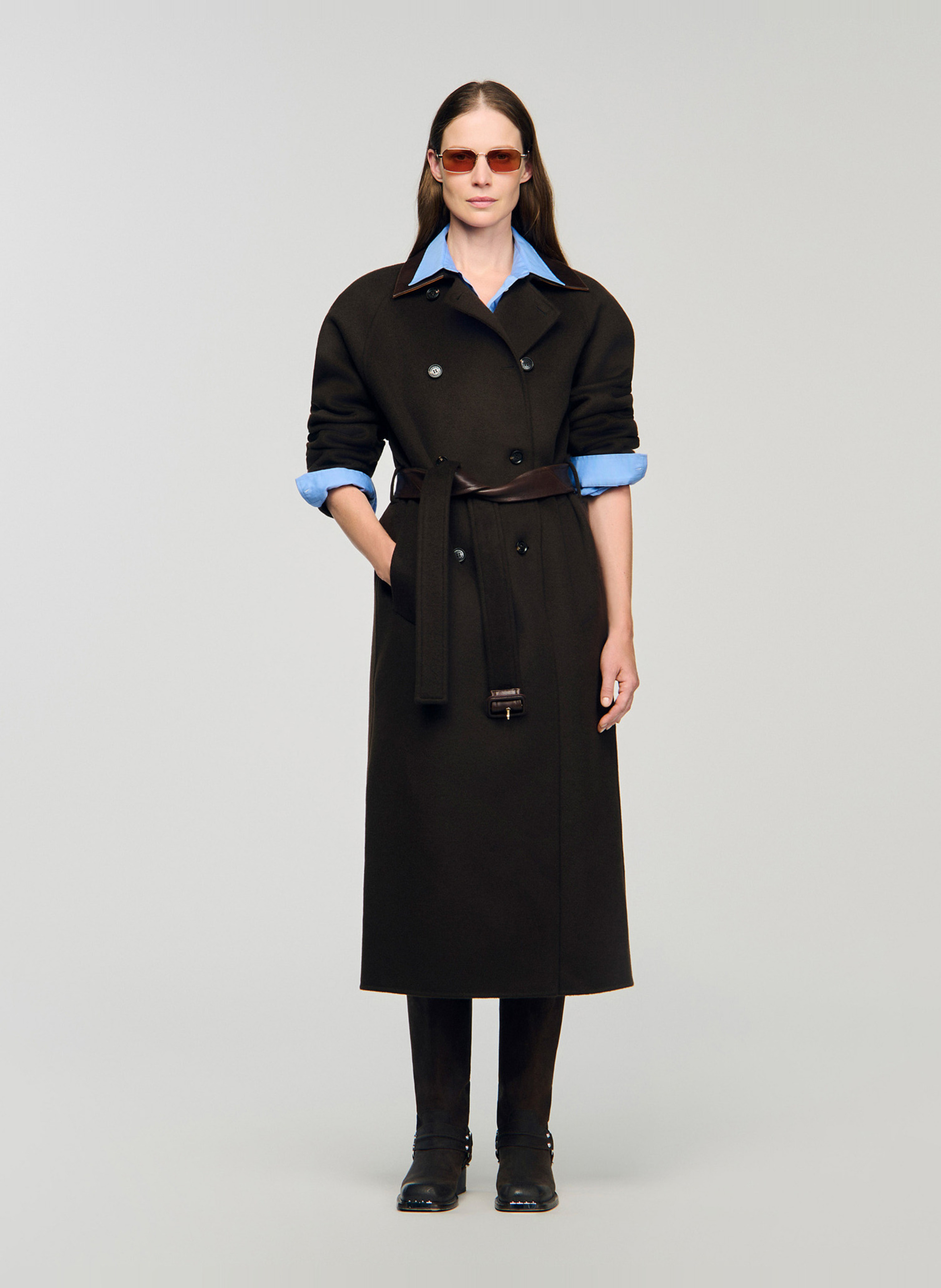 Lange oversized jas van wol SANDRO Bruin