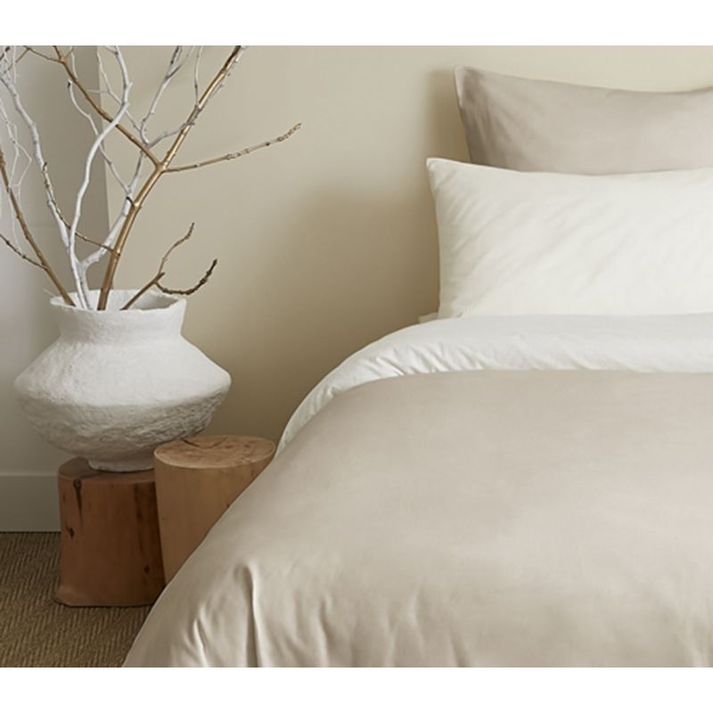 Complete set 6 pieces linen/white reversible duvet cover for bed 140 x 190 cm COTON PUR White