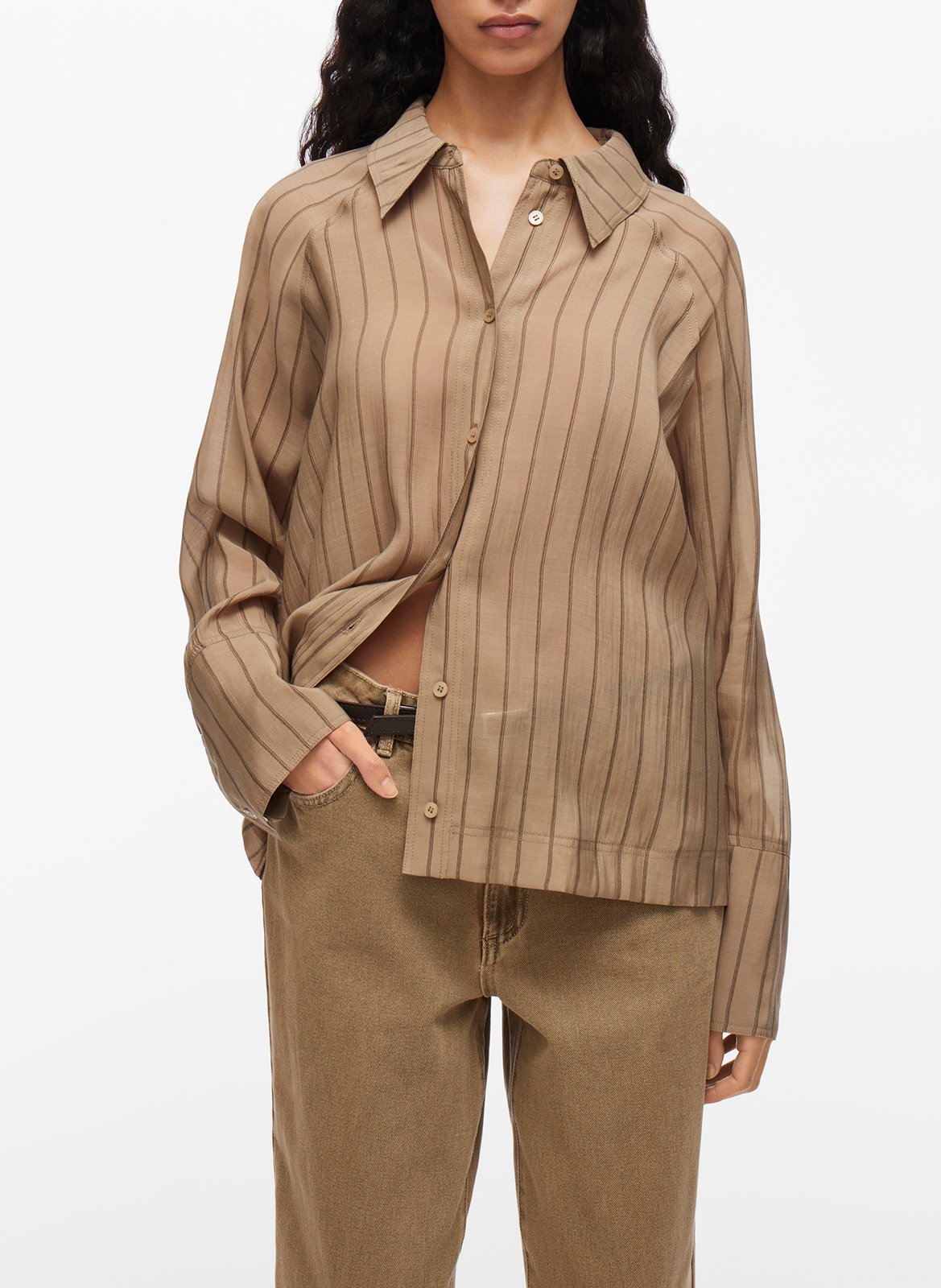 Classic collar striped shirt ROUGE EDIT Brown