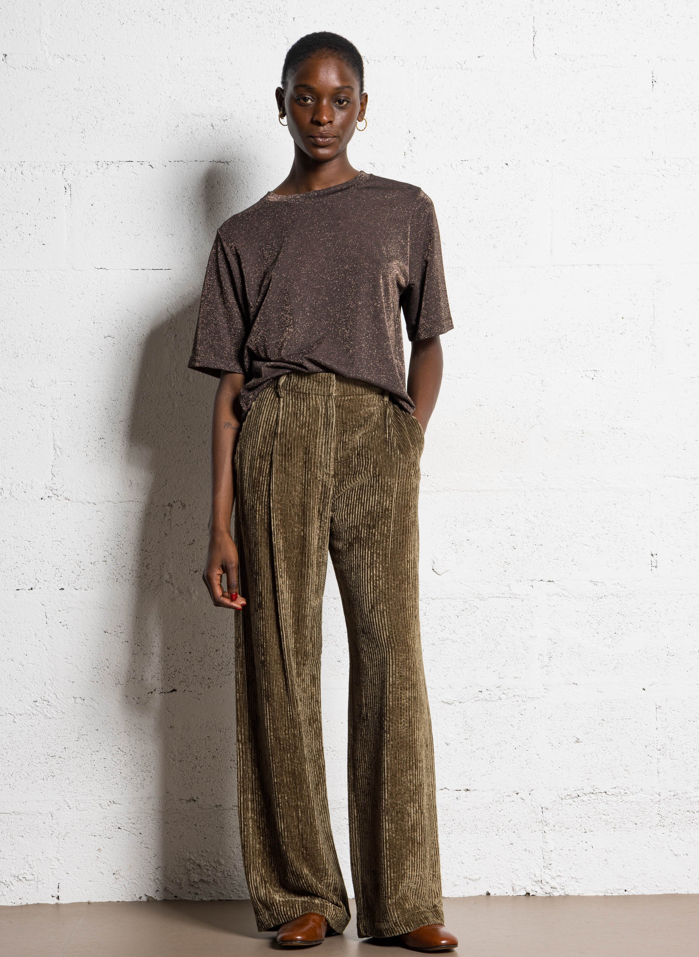 Rundhals-T-Shirt mit Pailletten Pflaume