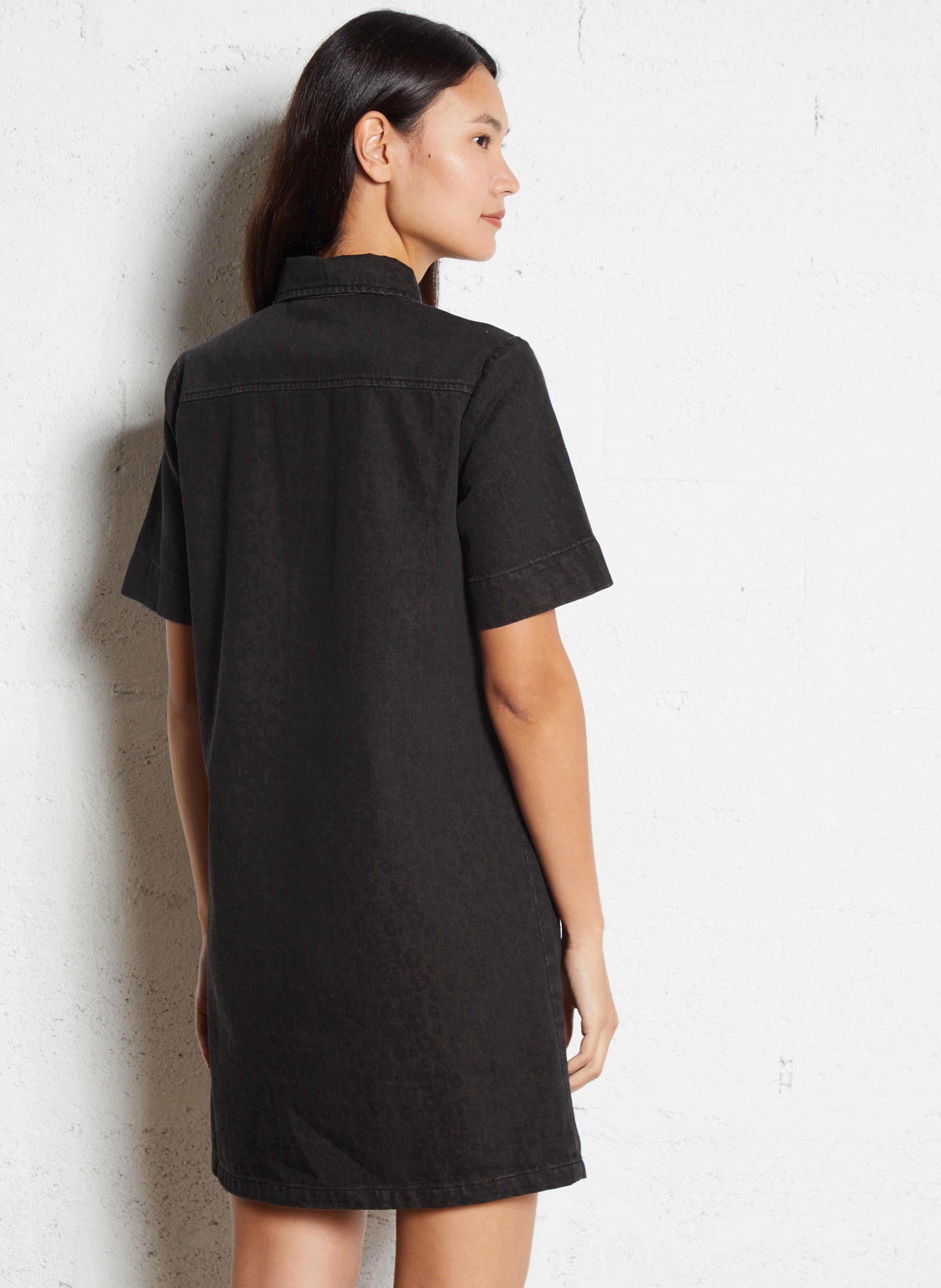 Robe évasée col classique motif léopard en coton I CODE Marron