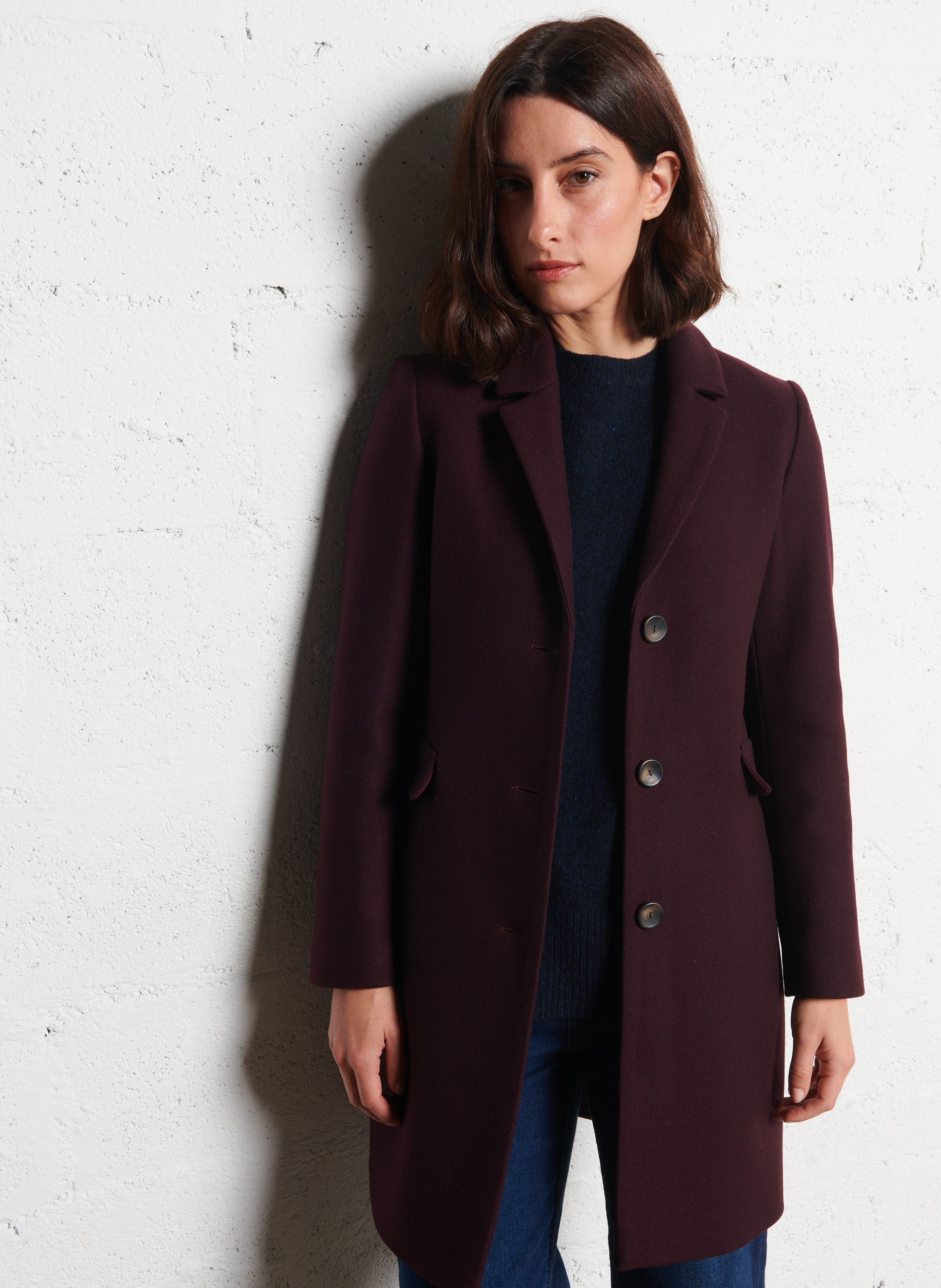 Long knit coat with tailored collar MAISON 123 Purple