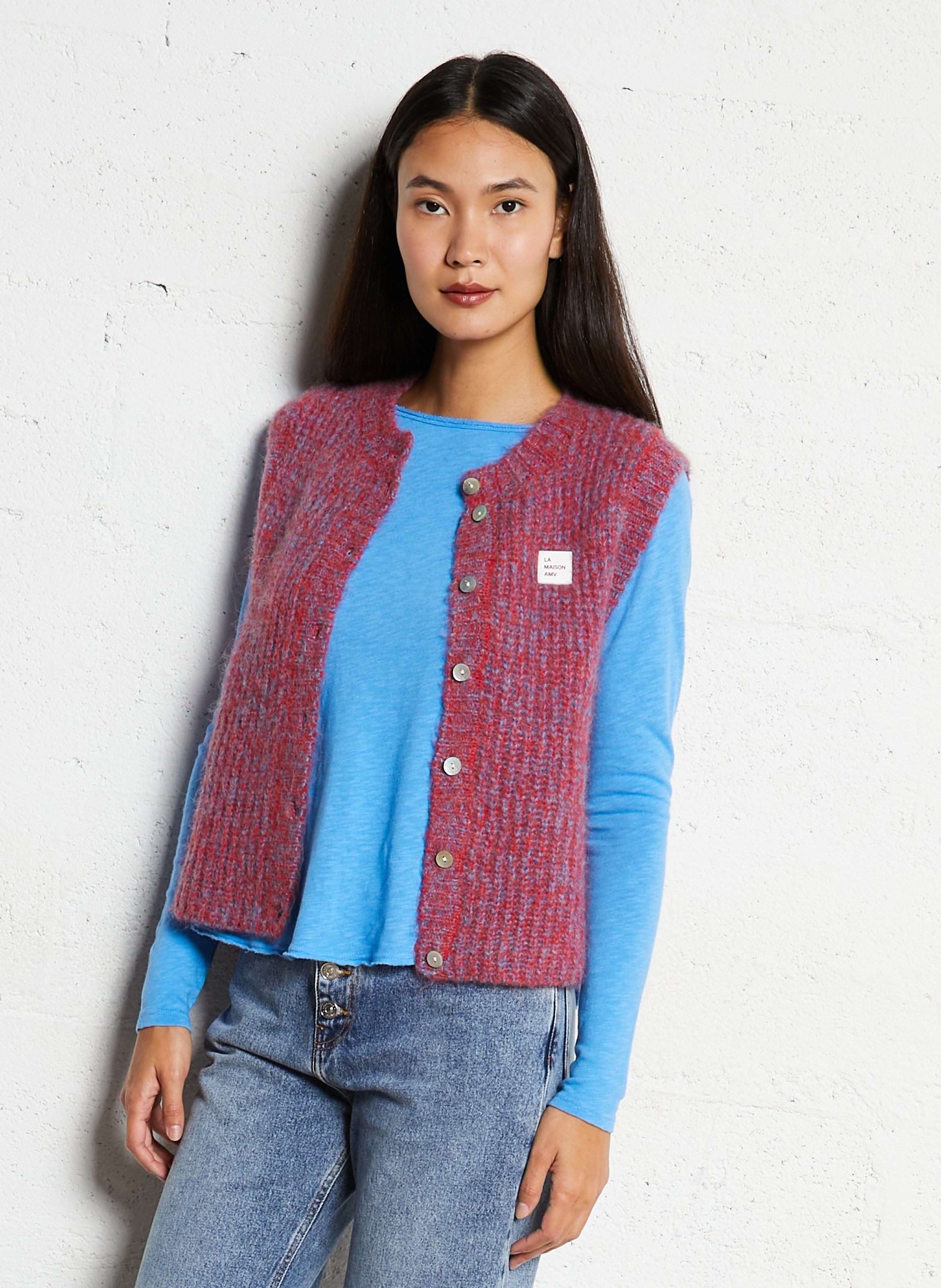 Straight round-neck cardigan AMERICAN VINTAGE Red