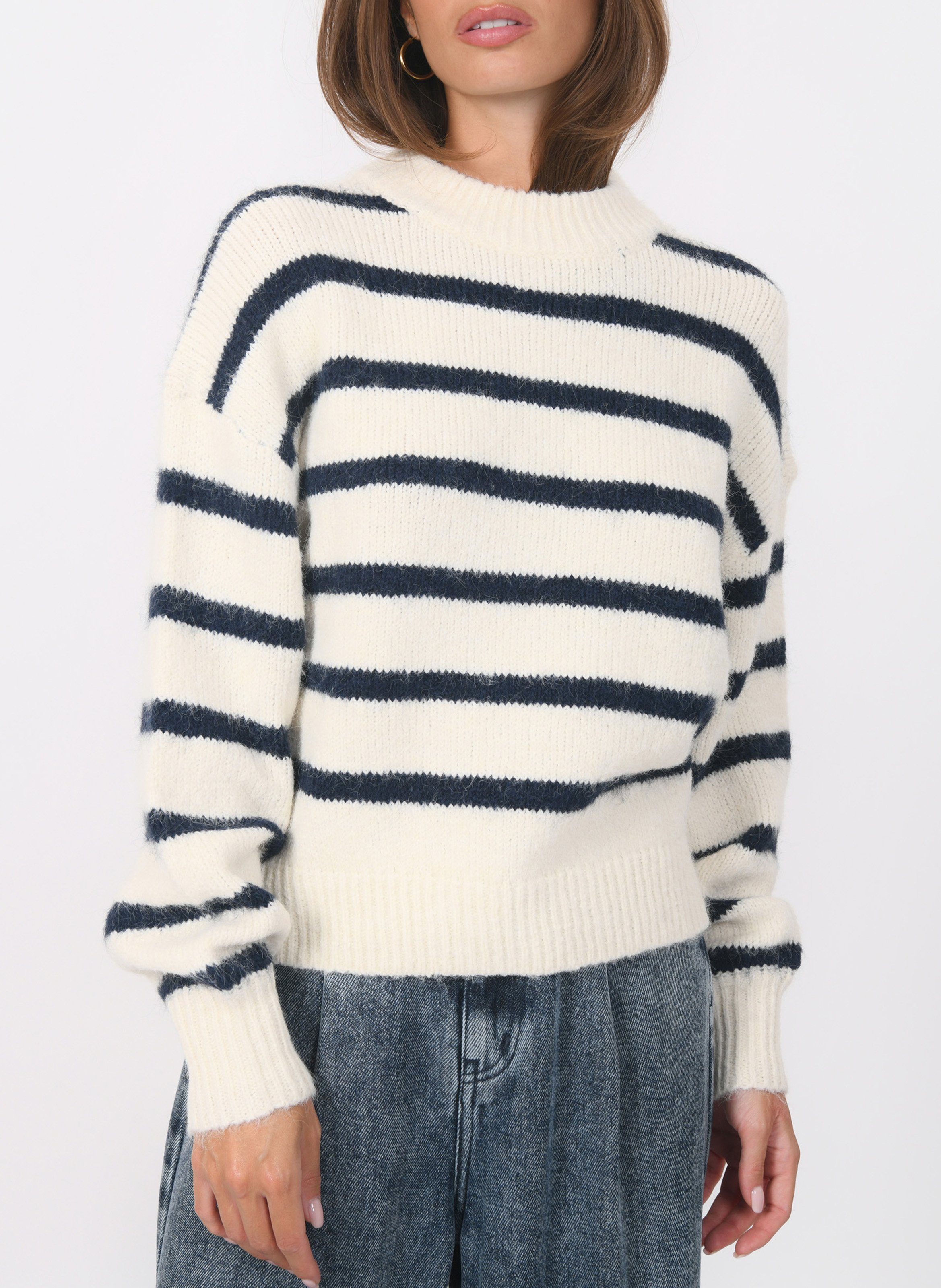 Pull oversize col montant à rayures KOOKAI Blanc