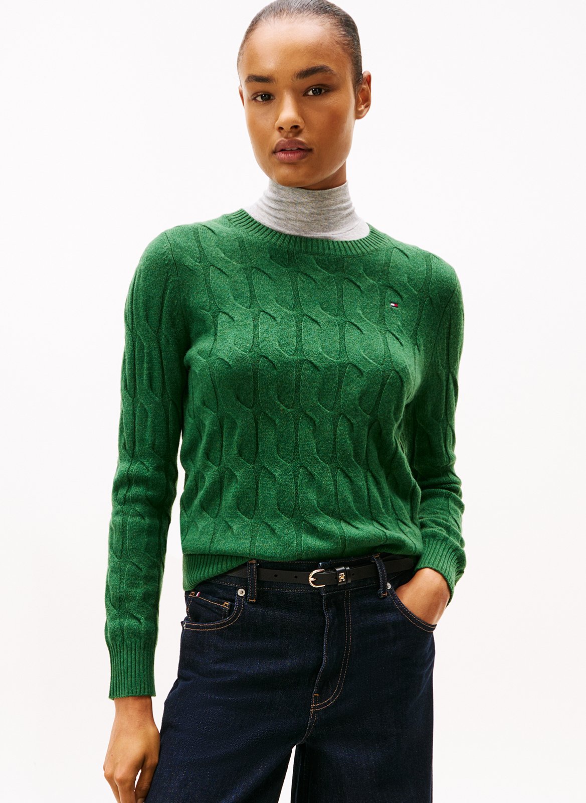 Pull col rond en laine  TOMMY HILFIGER Vert