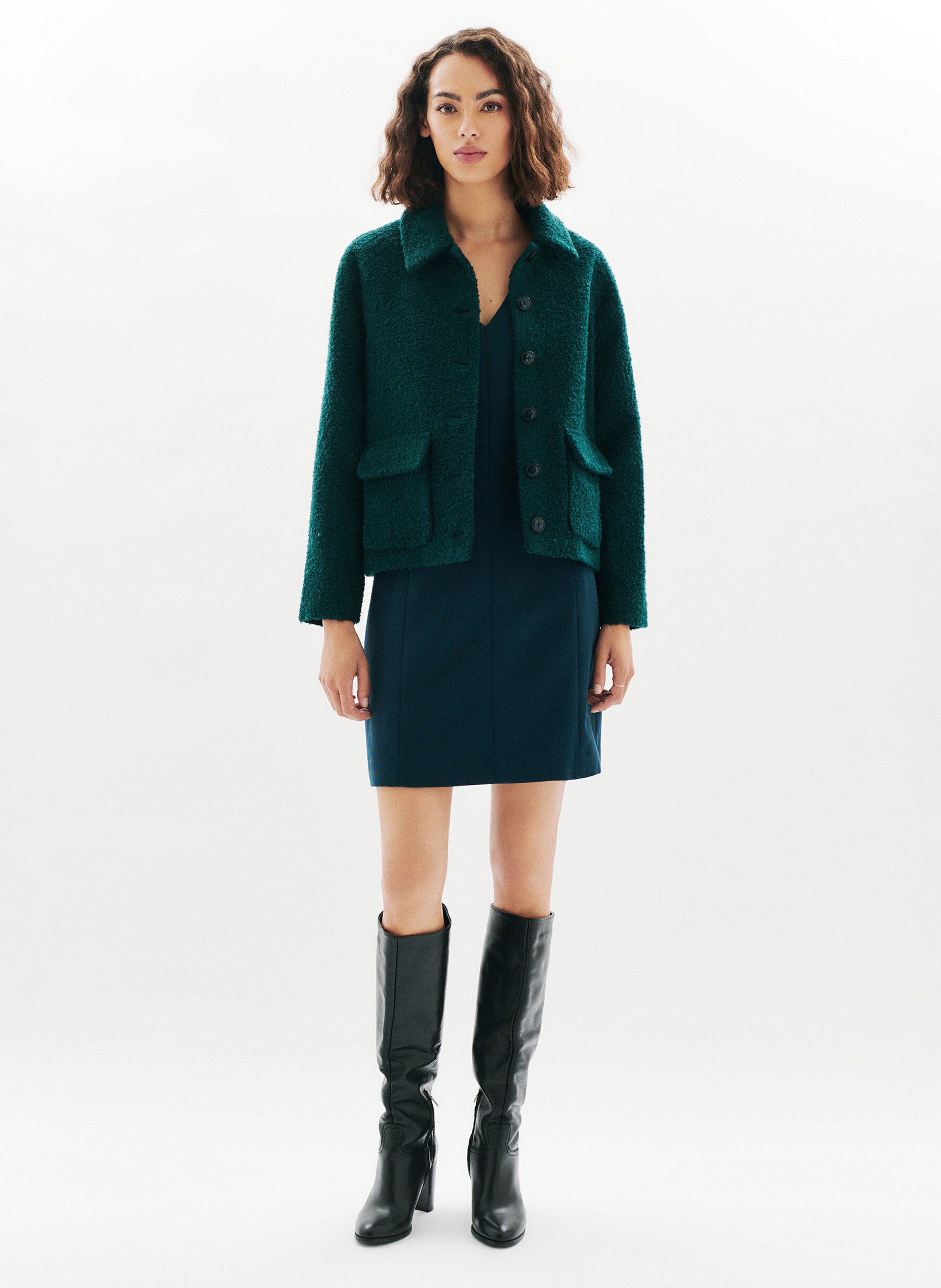 Solid Buttoned Straight Jacket CAROLL Blue