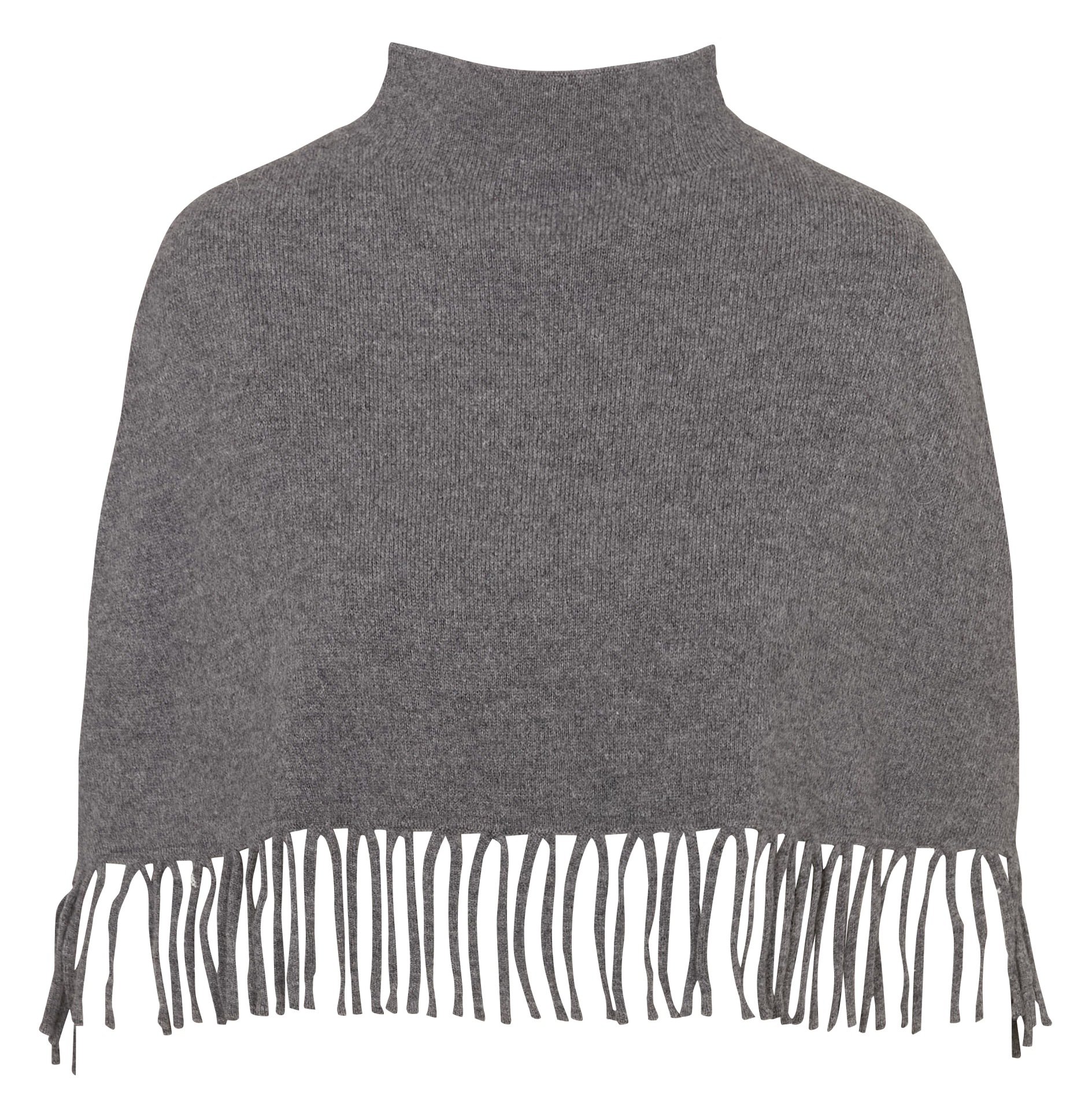 Weiter Wollponcho mit Fransen BERENICE Grau