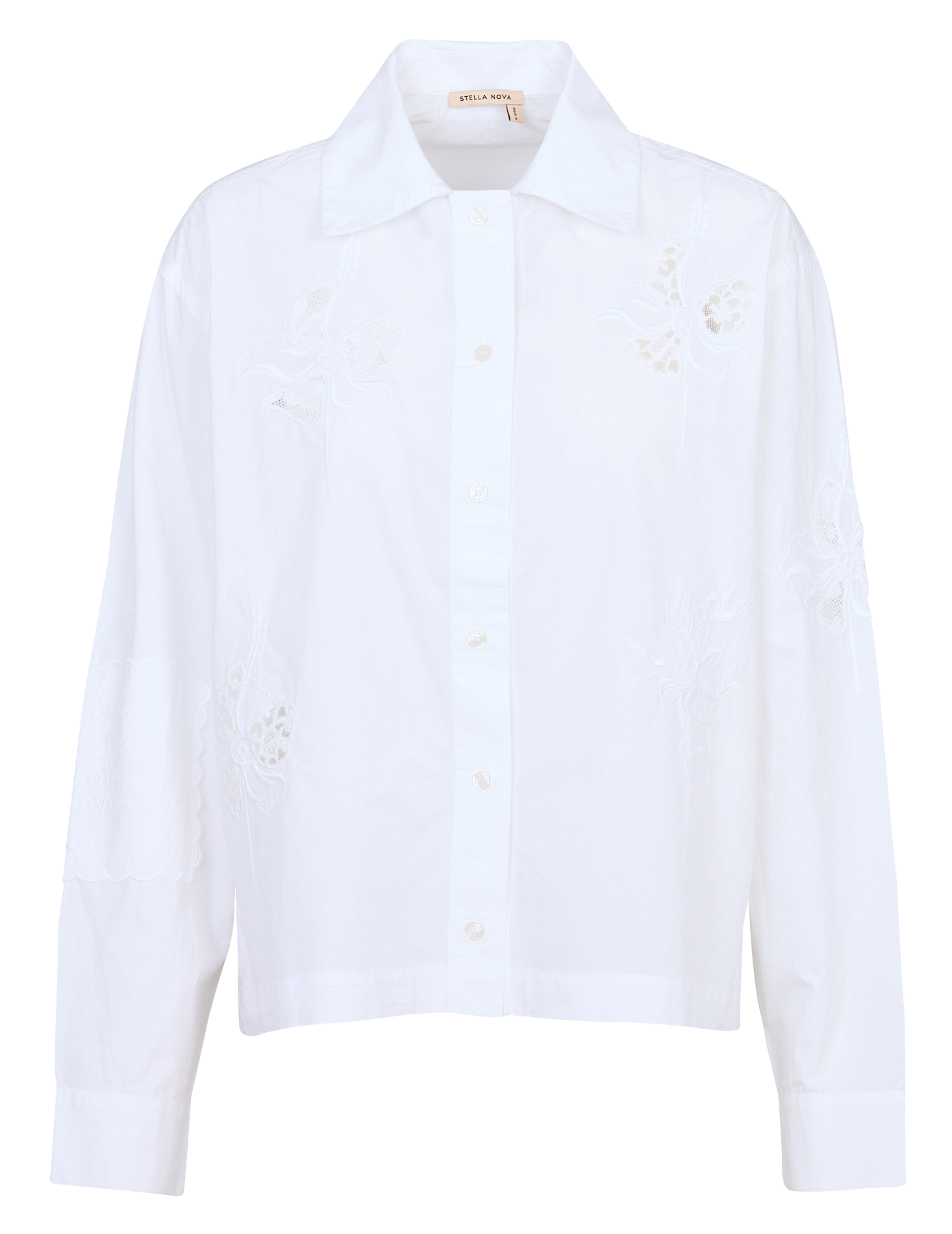 Oversize Hemd mit klassischem Kragen aus Bio-Baumwolle und Stickerei STELLA NOVA Weiss