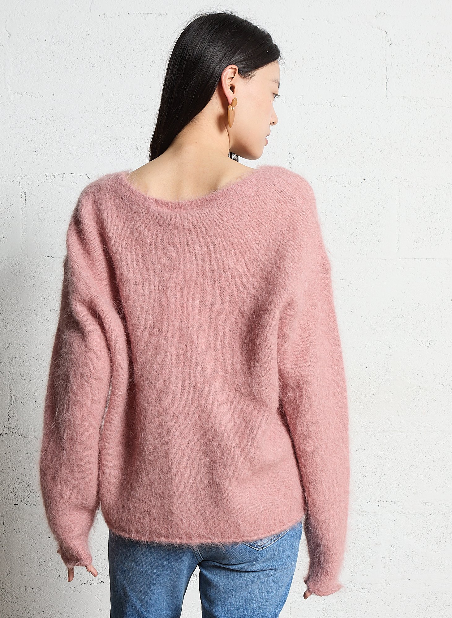 Pull col V en laine mélangée AMERICAN VINTAGE Rose