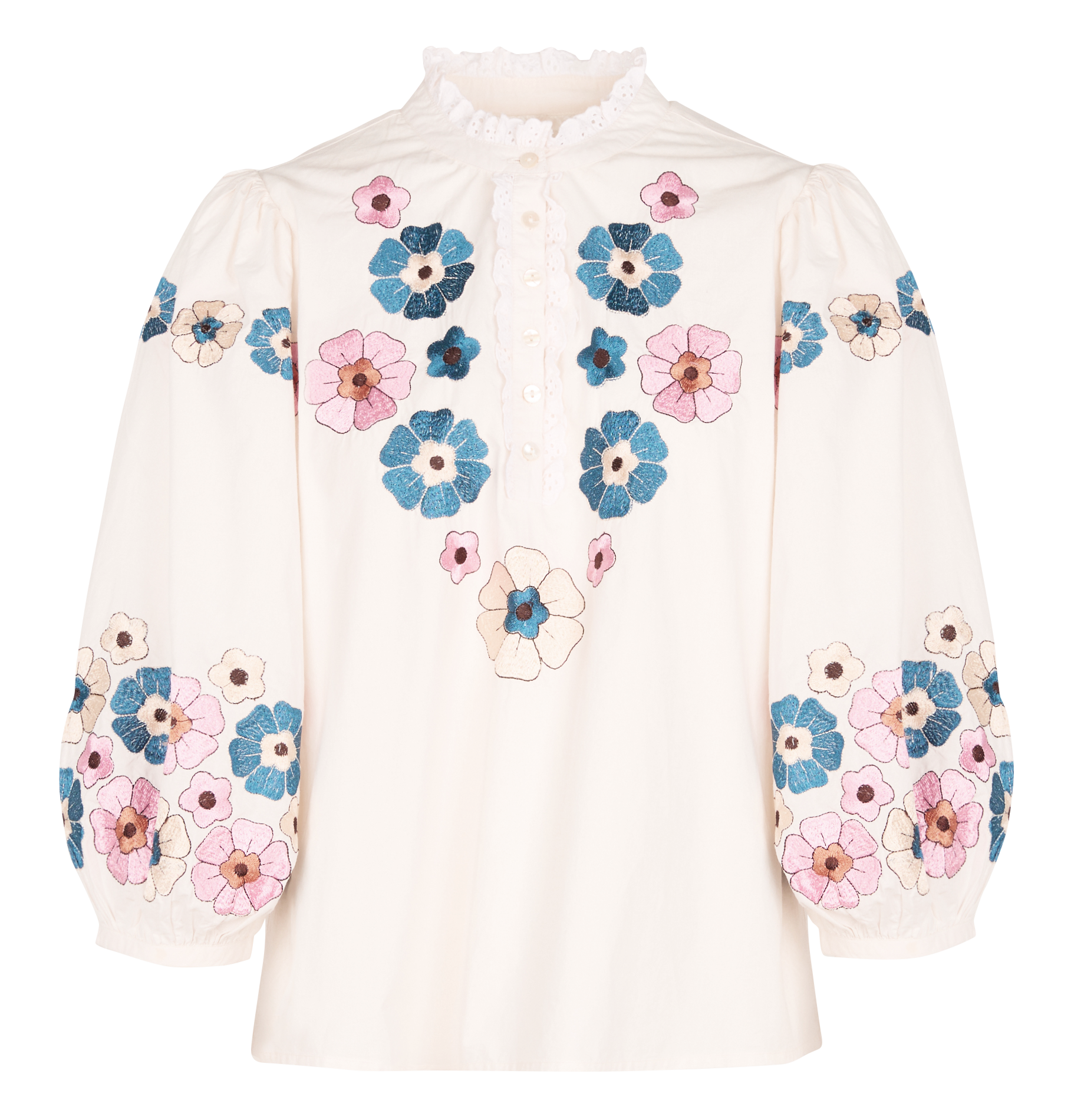 Weit geschnittene Bluse mit Blumenstickerei ANTIK BATIK Weiss