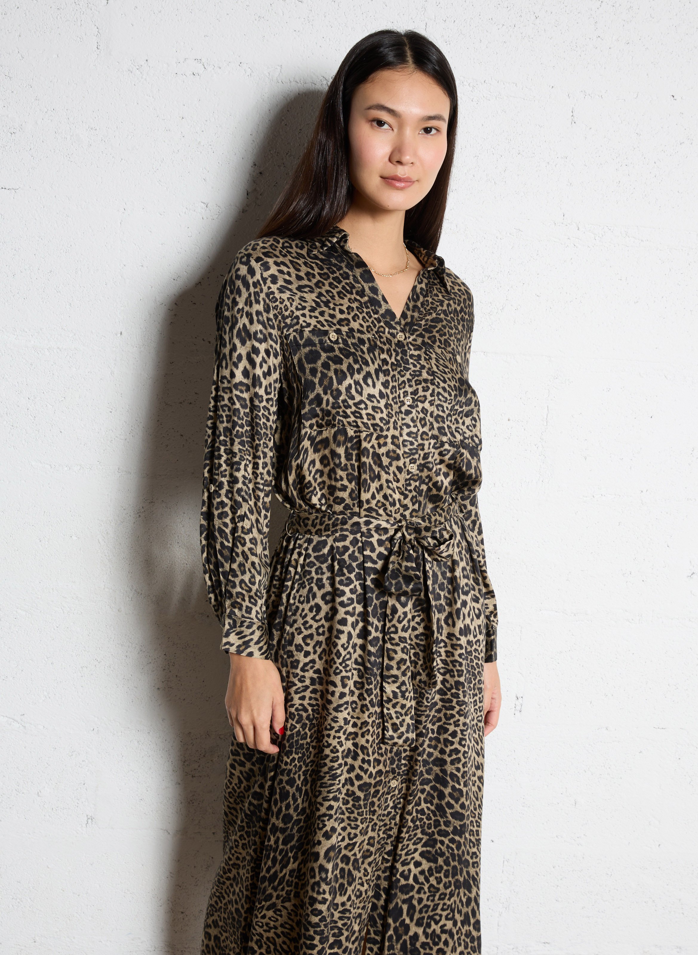 Robe longue col V imprimé léopard IMPERIAL Multicolore