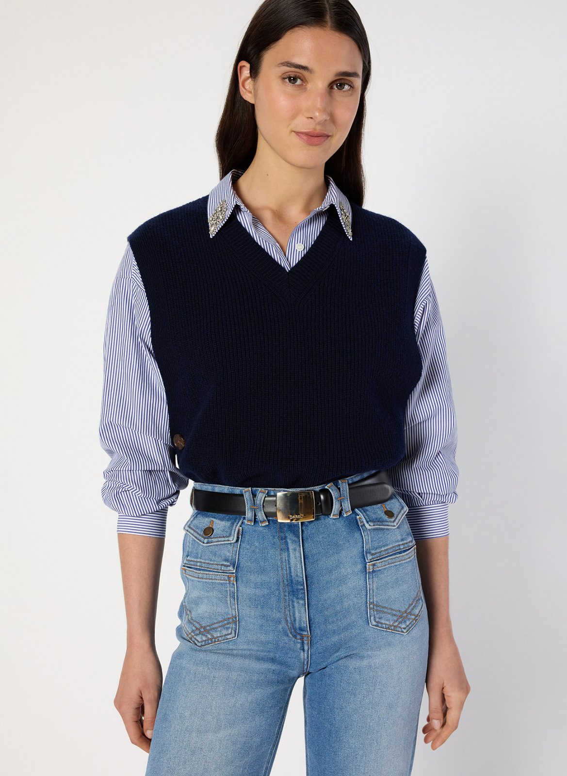 Mouwloze, wollen trui GERARD DAREL Blauw