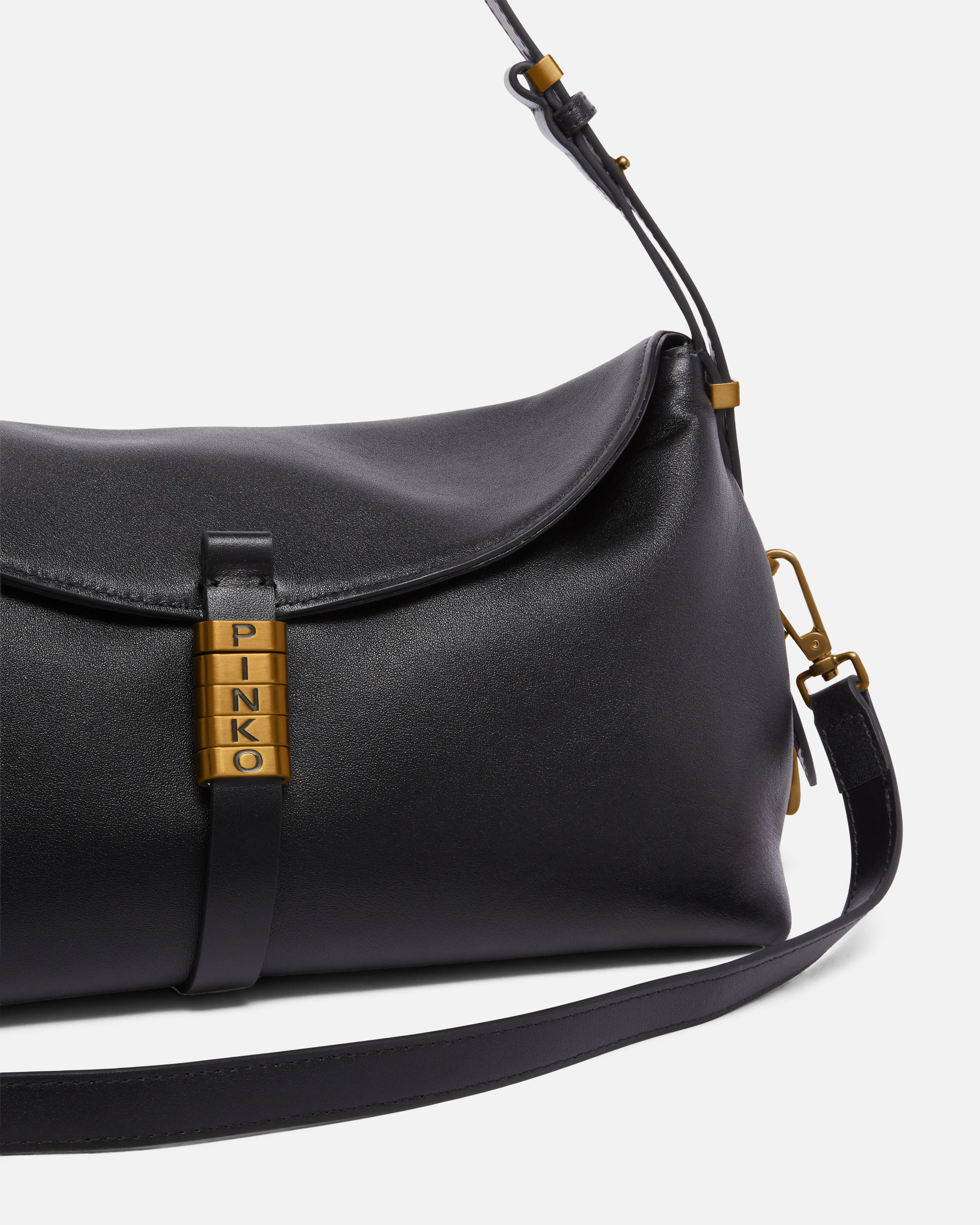 Sac porté épaule moyen saddle bag en cuir PINKO Noir