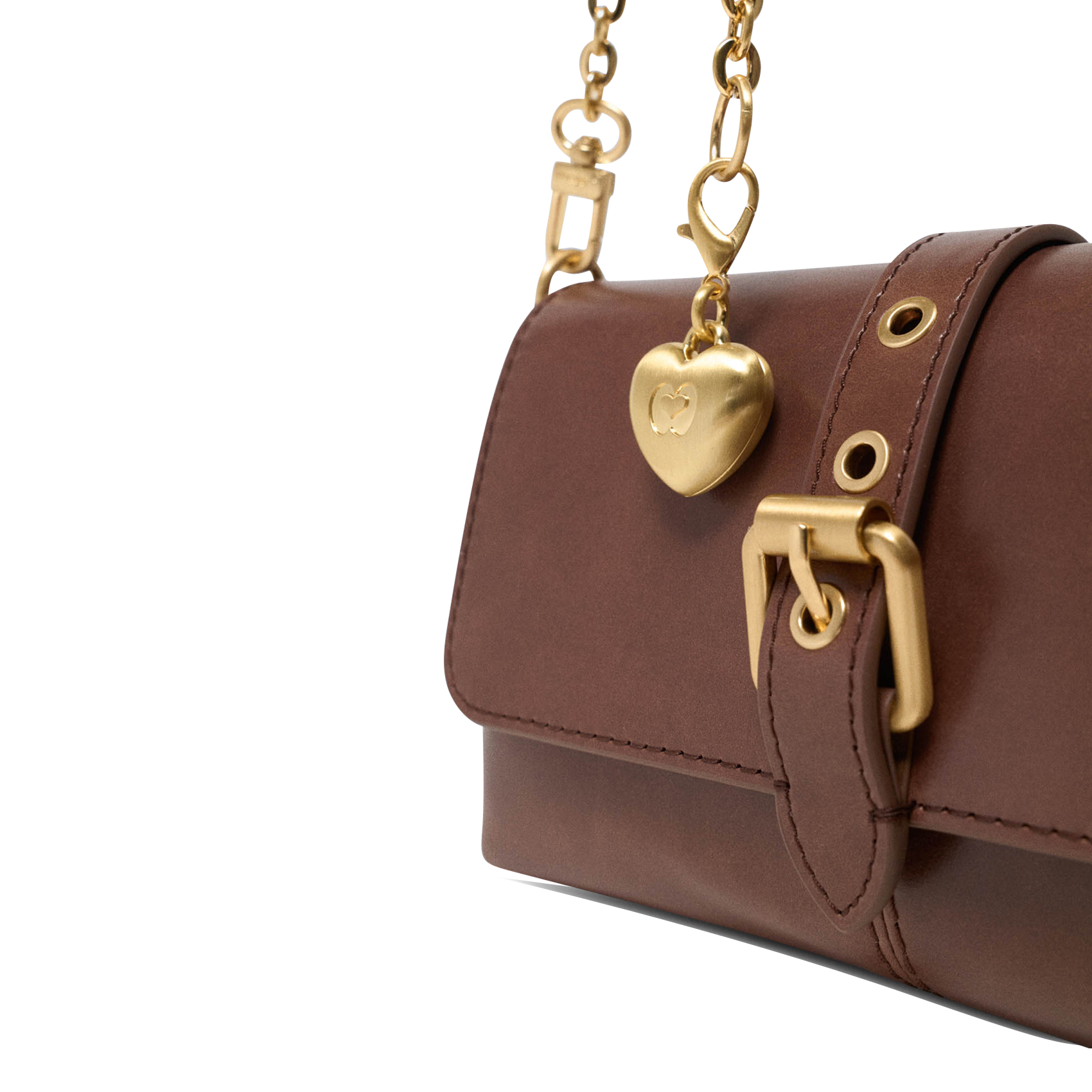 Sac bandoulière à rabat en cuir MAJE Marron