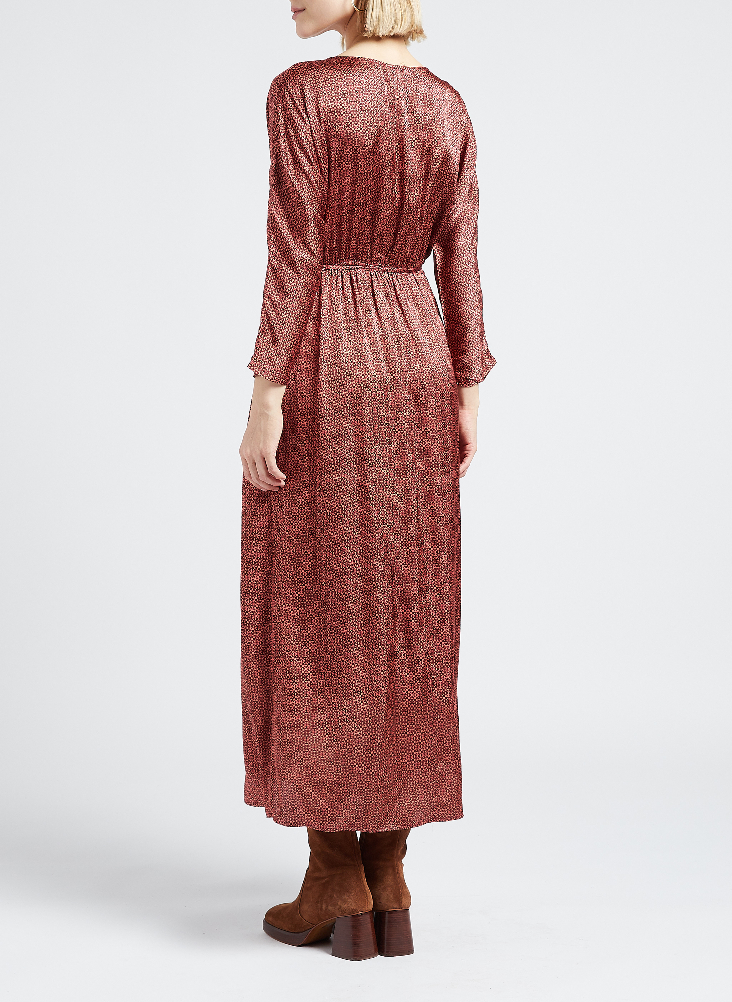Robe midi col V imprimée  GRACE ET MILA Marron