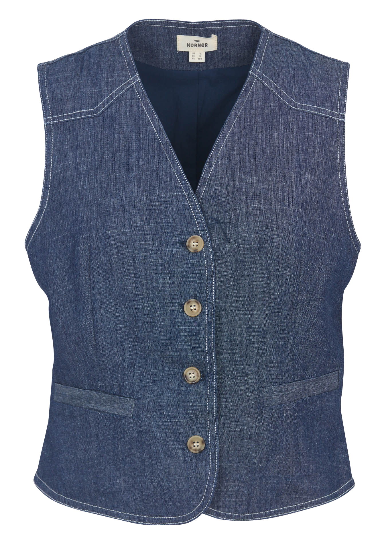 Gilet boutonné col V en denim THE KORNER Bleu