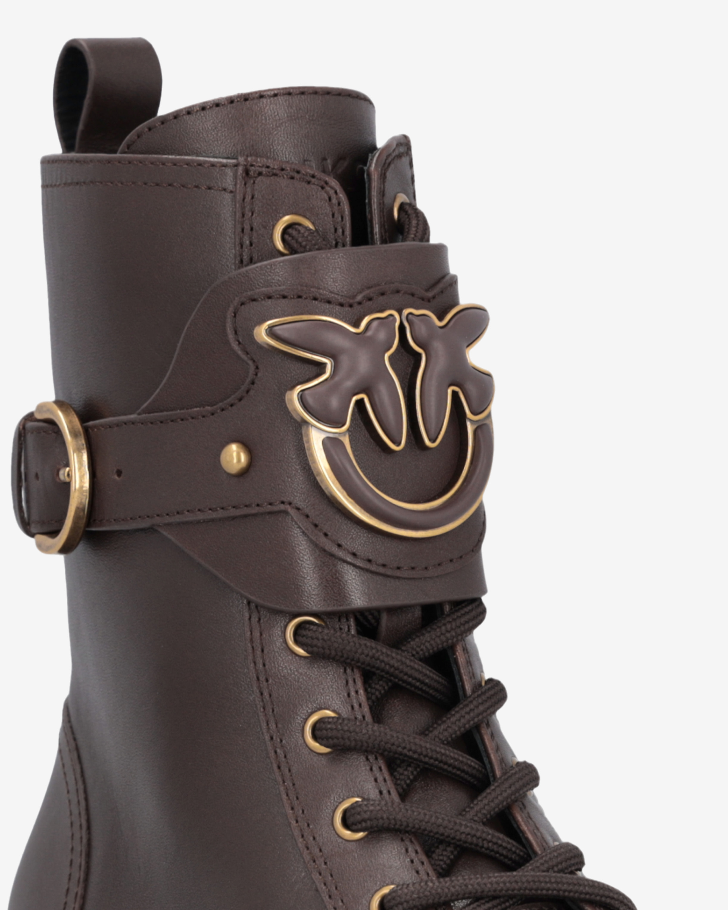 Rangers en cuir avec bride logotée sur le devant PINKO Marron