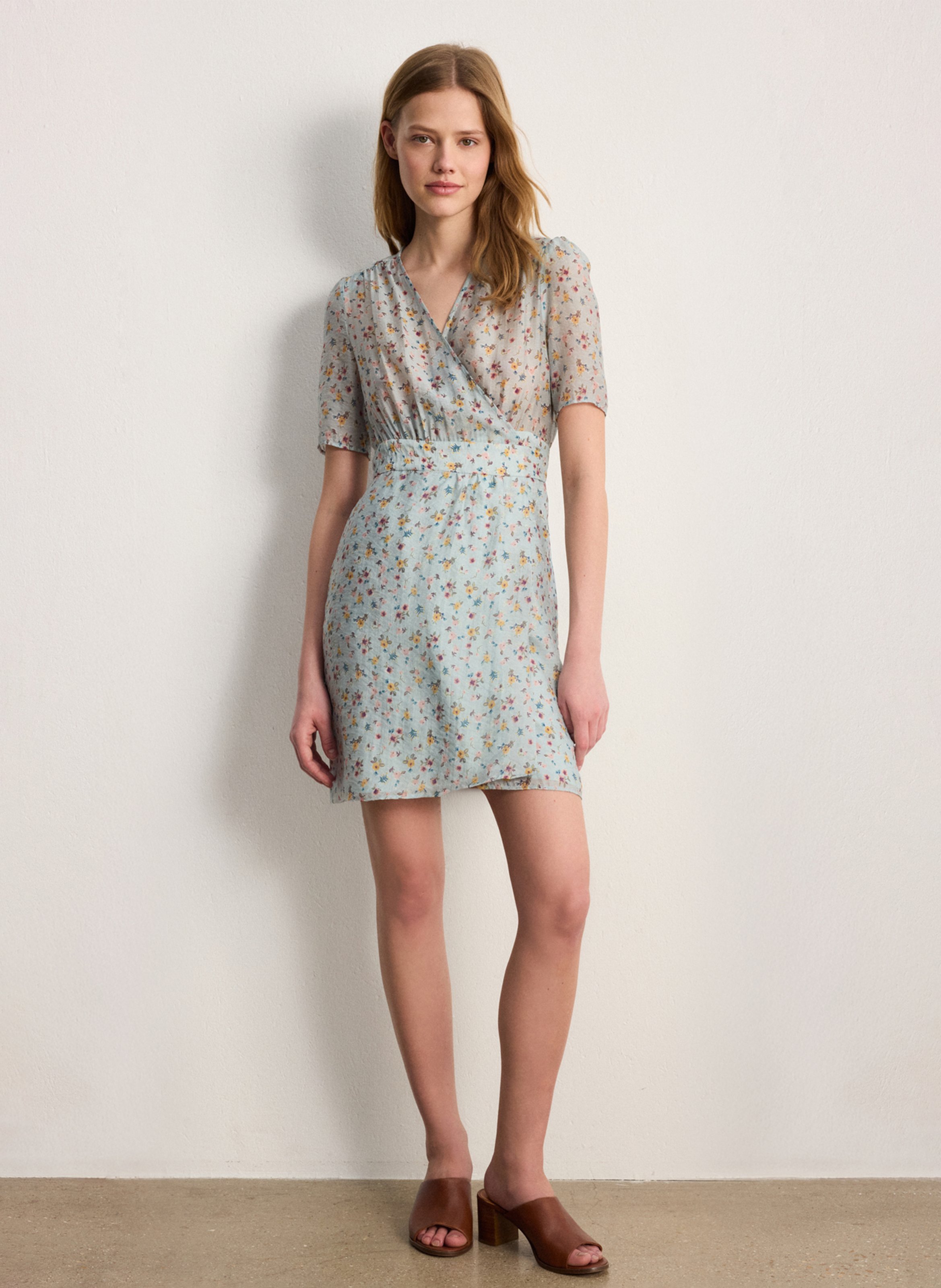 Korte jurk met V-hals en print PABLO Blauw